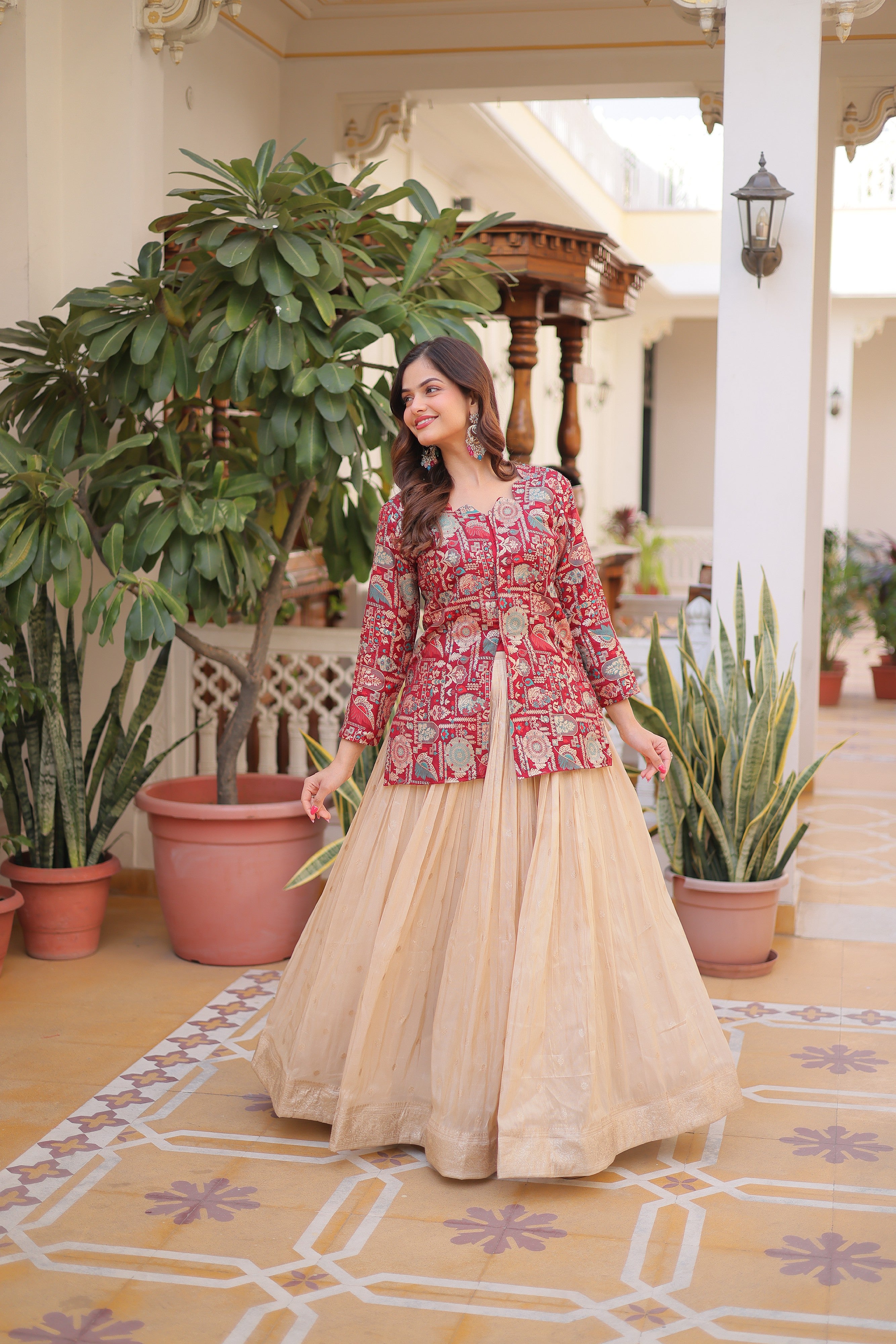 Zari Weaving Festival Wear Lehenga With Peplum Top