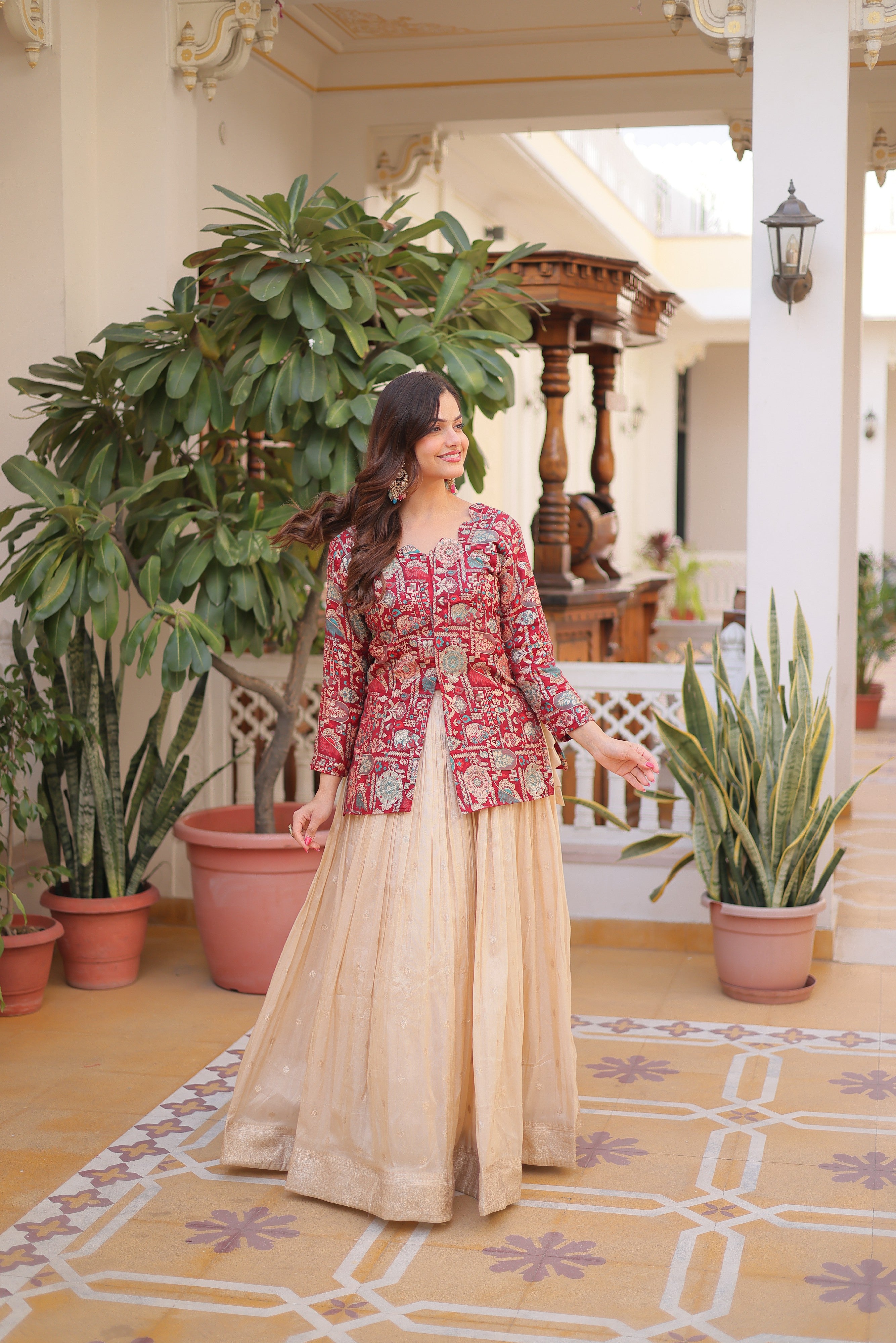 Zari Weaving Festival Wear Lehenga With Peplum Top