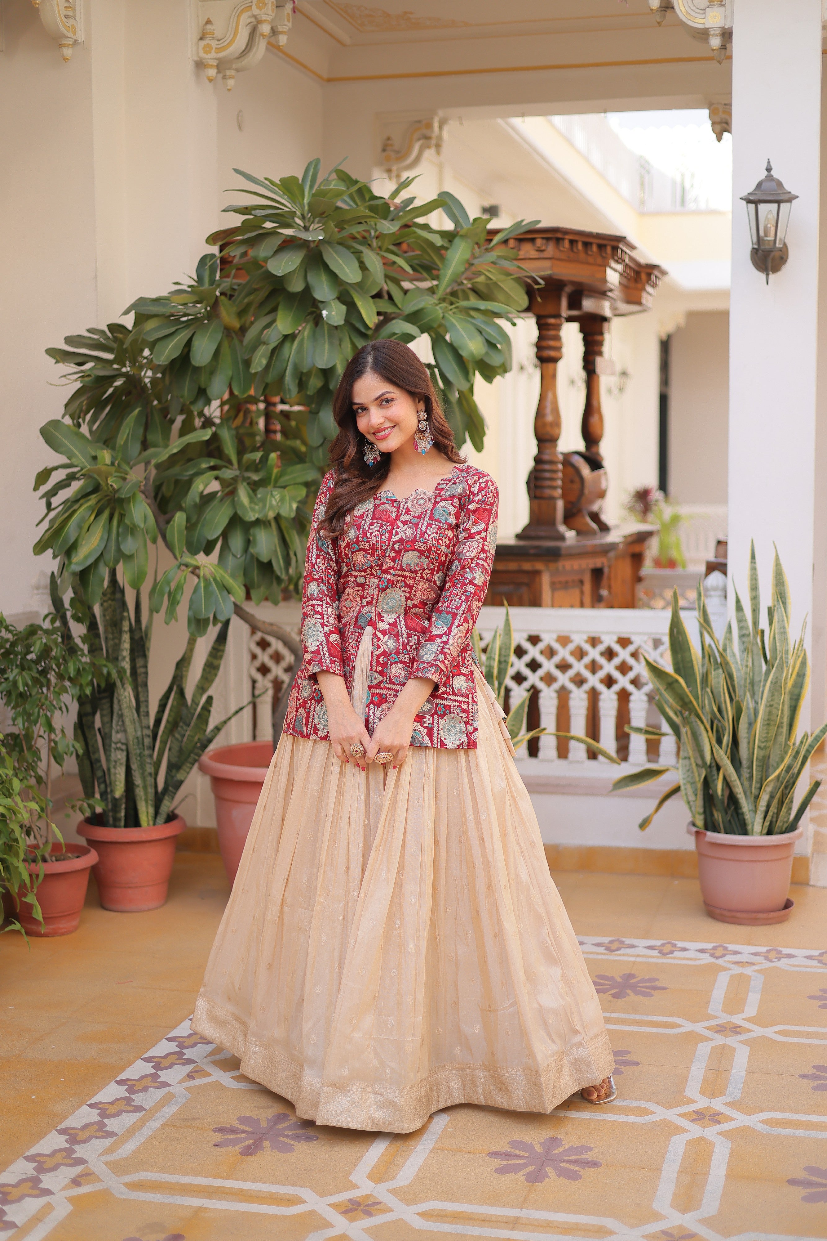 Zari Weaving Festival Wear Lehenga With Peplum Top