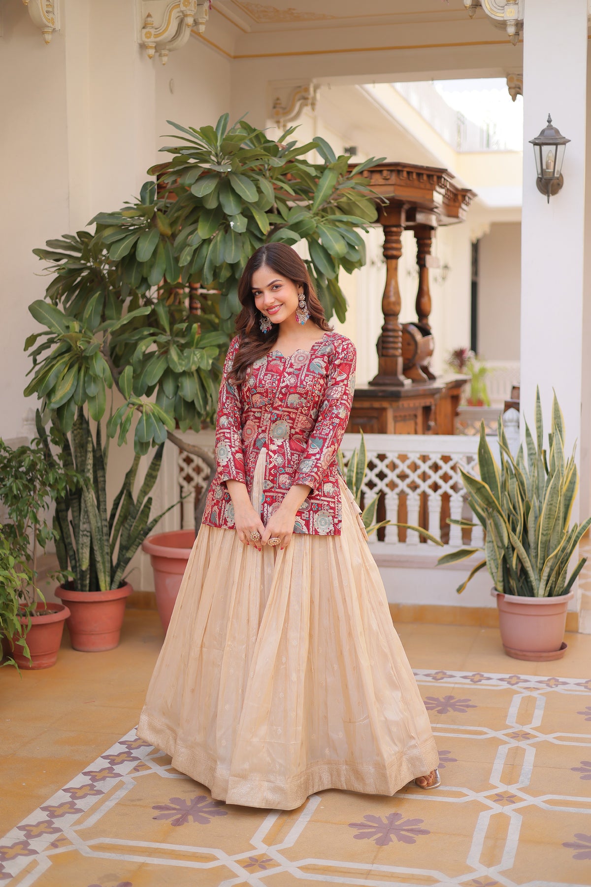 Zari Weaving Festival Wear Lehenga With Peplum Top