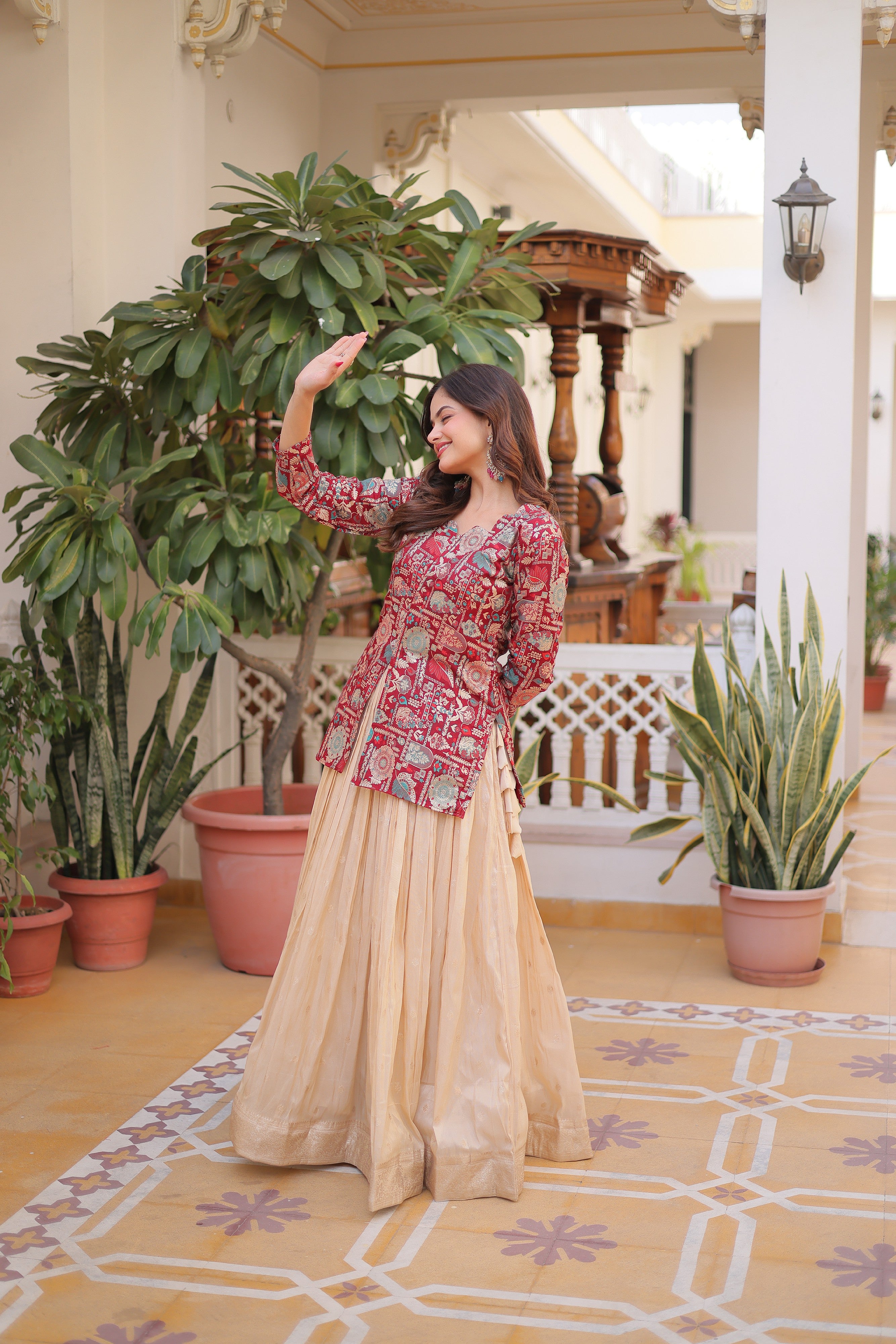 Zari Weaving Festival Wear Lehenga With Peplum Top