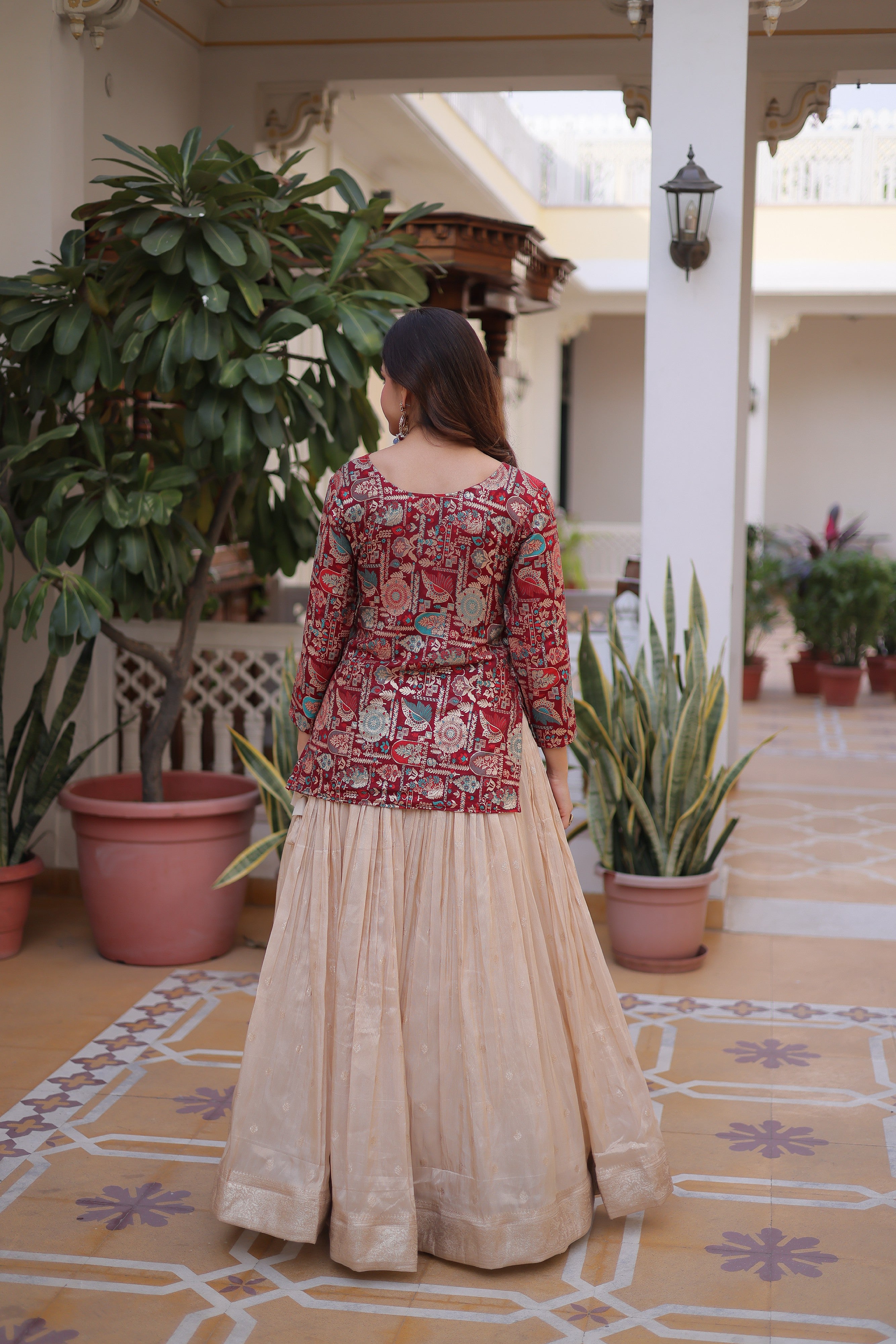 Zari Weaving Festival Wear Lehenga With Peplum Top