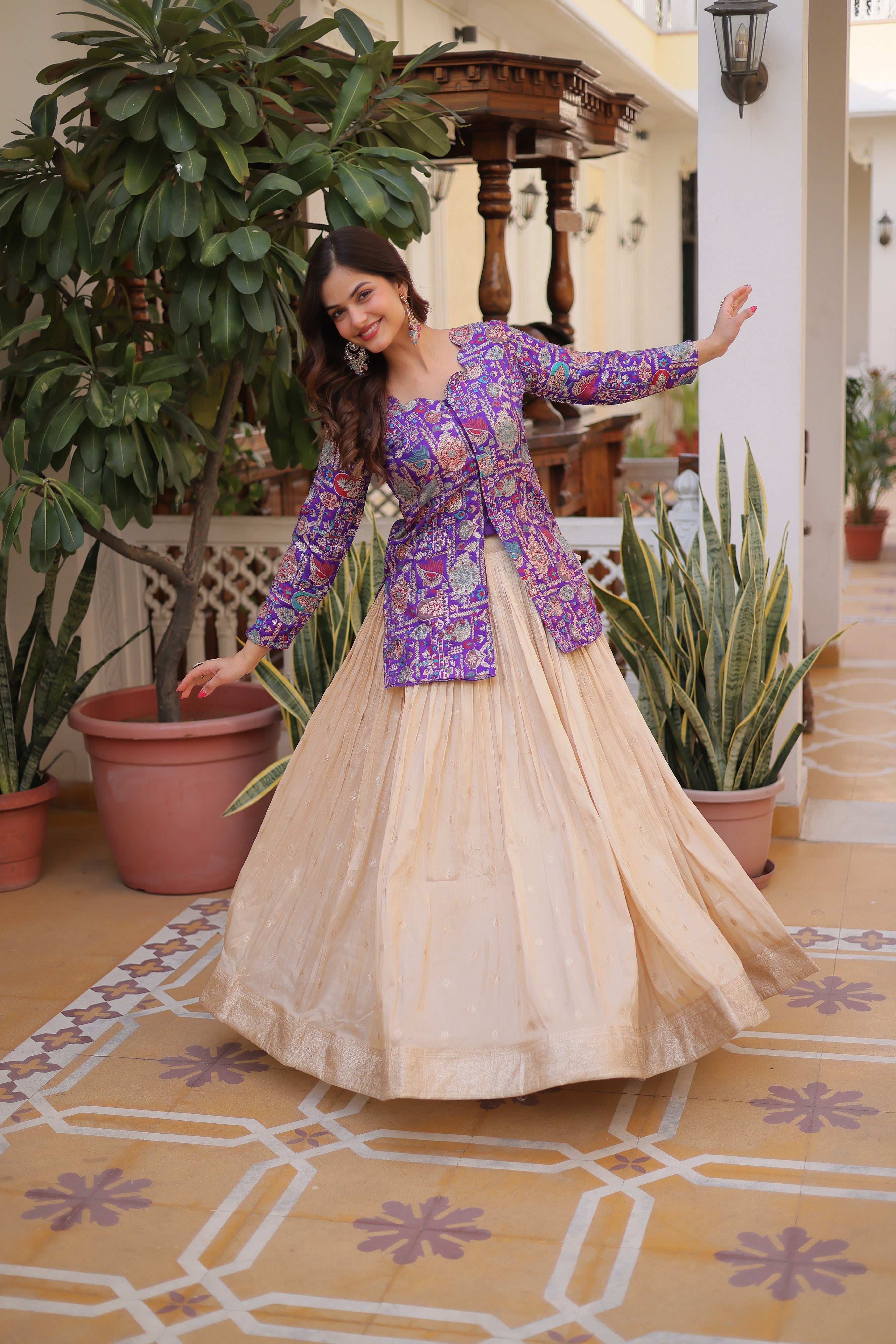 Zari Weaving Festival Wear Lehenga With Peplum Top