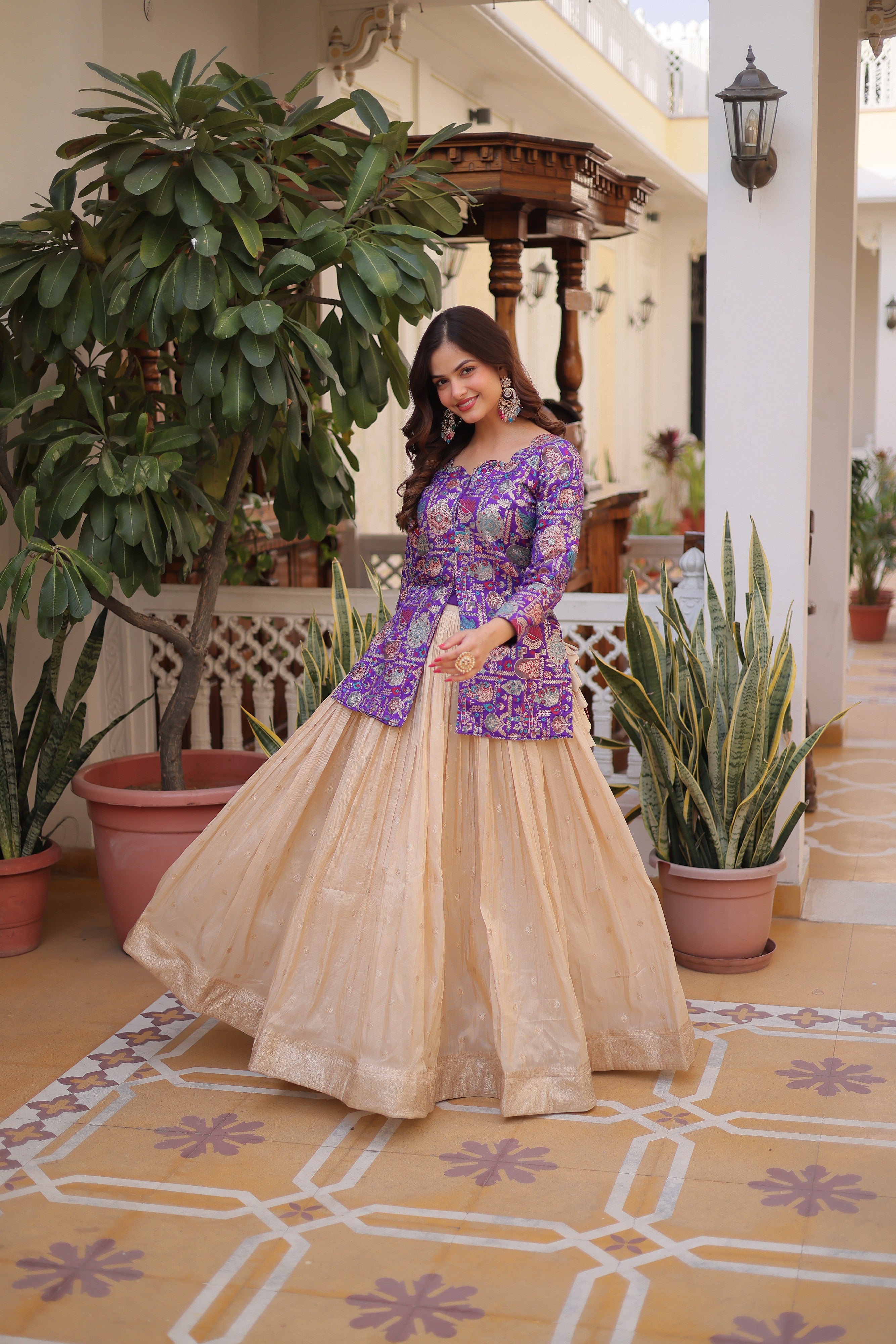 Zari Weaving Festival Wear Lehenga With Peplum Top