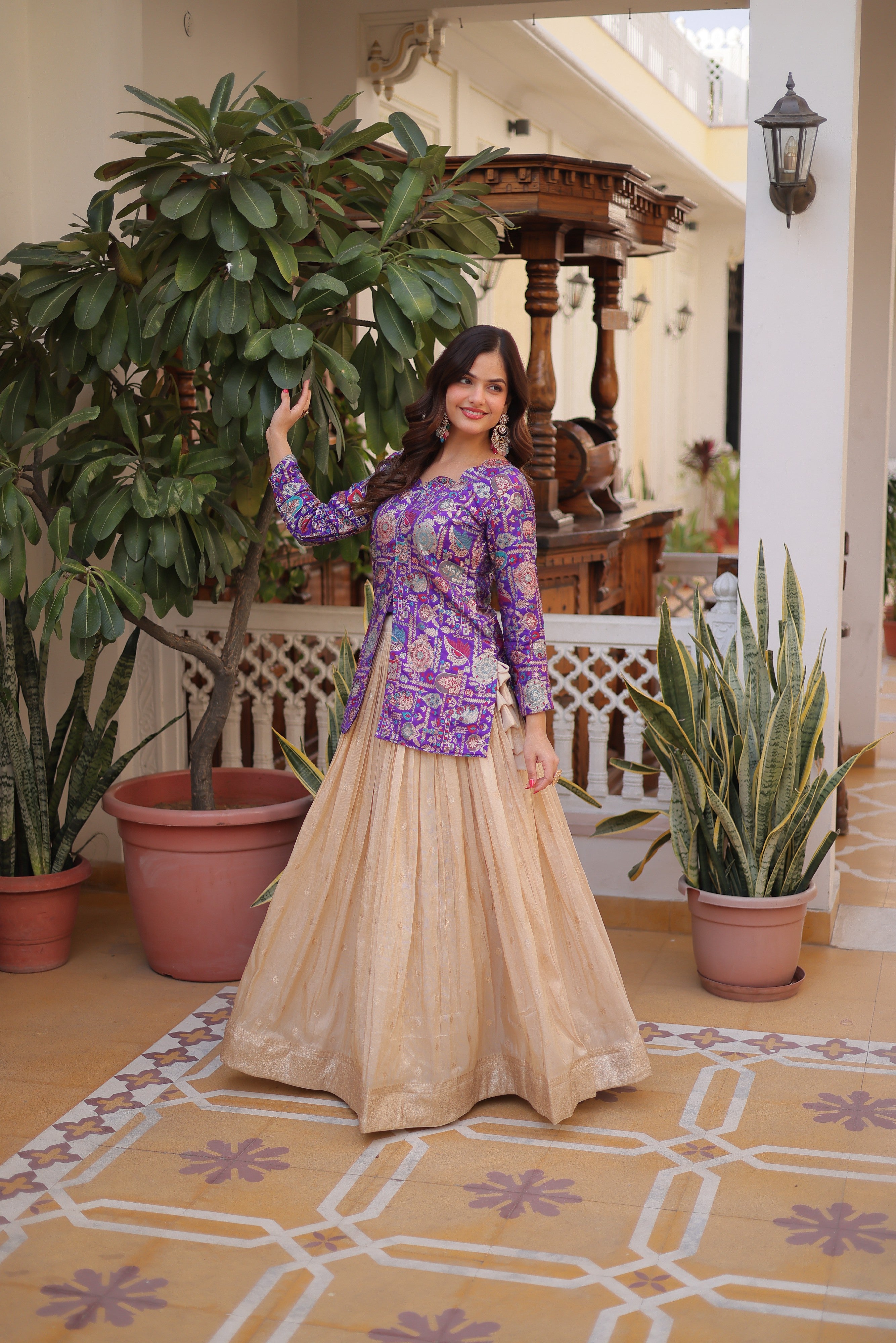 Zari Weaving Festival Wear Lehenga With Peplum Top