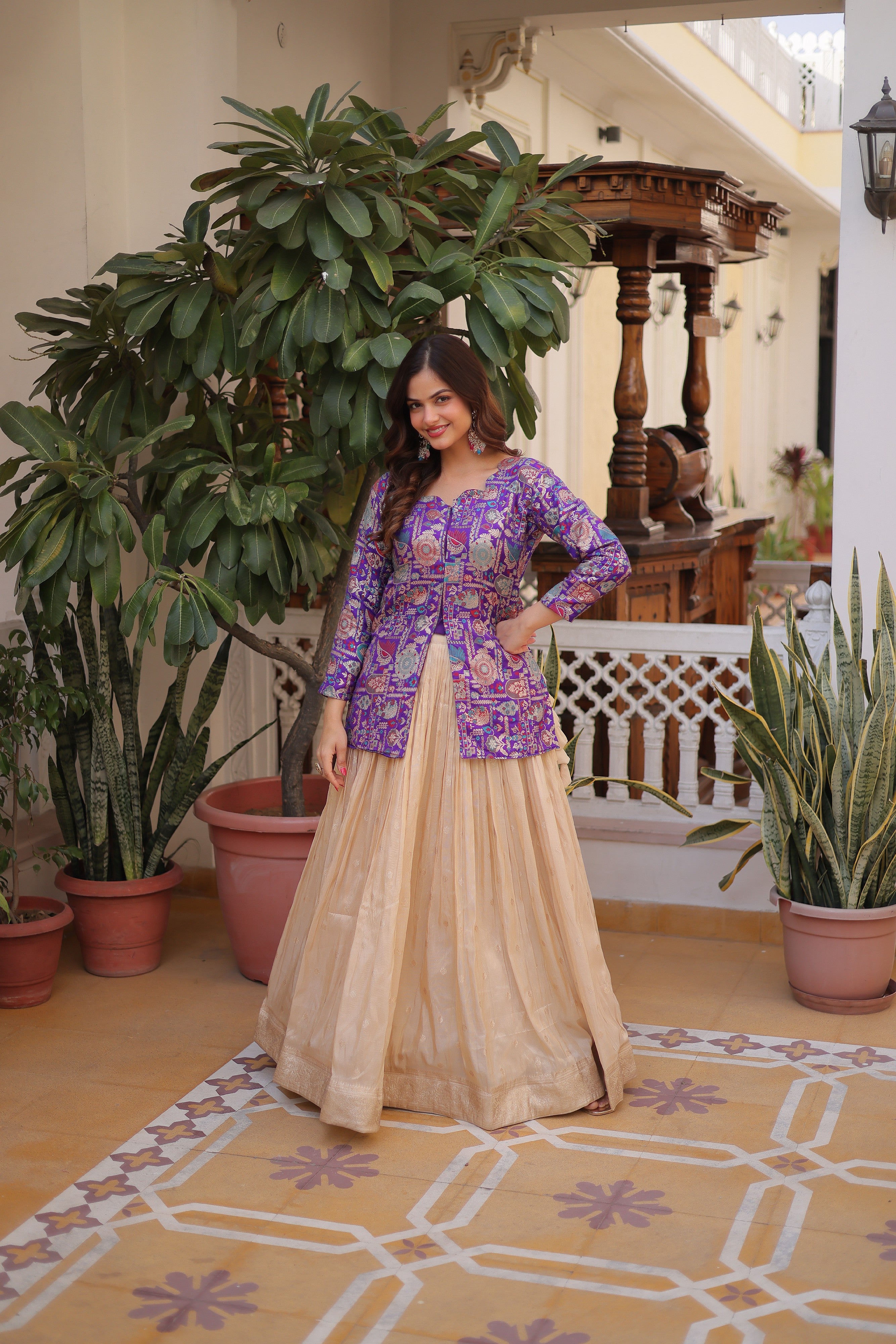 Zari Weaving Festival Wear Lehenga With Peplum Top