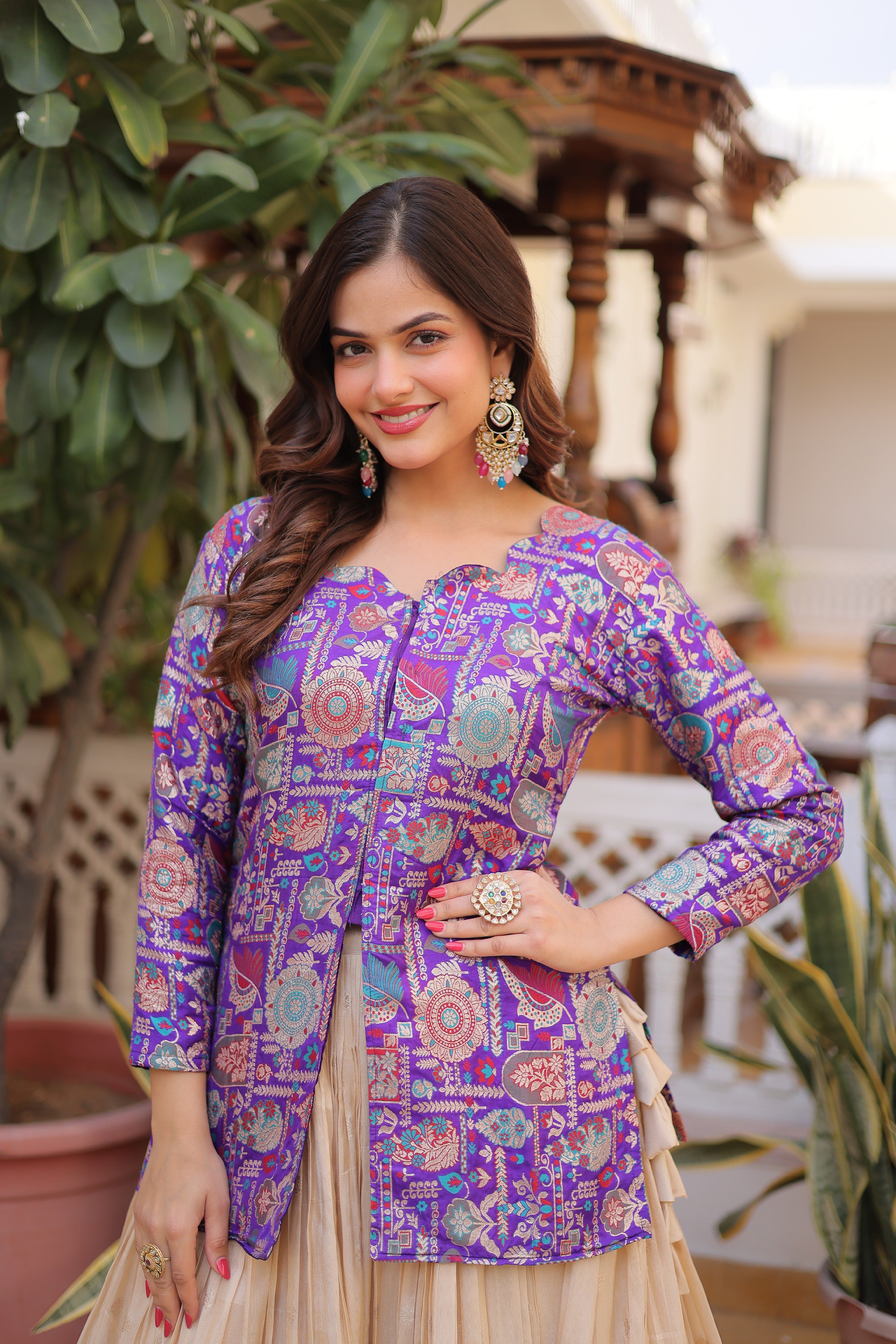 Zari Weaving Festival Wear Lehenga With Peplum Top