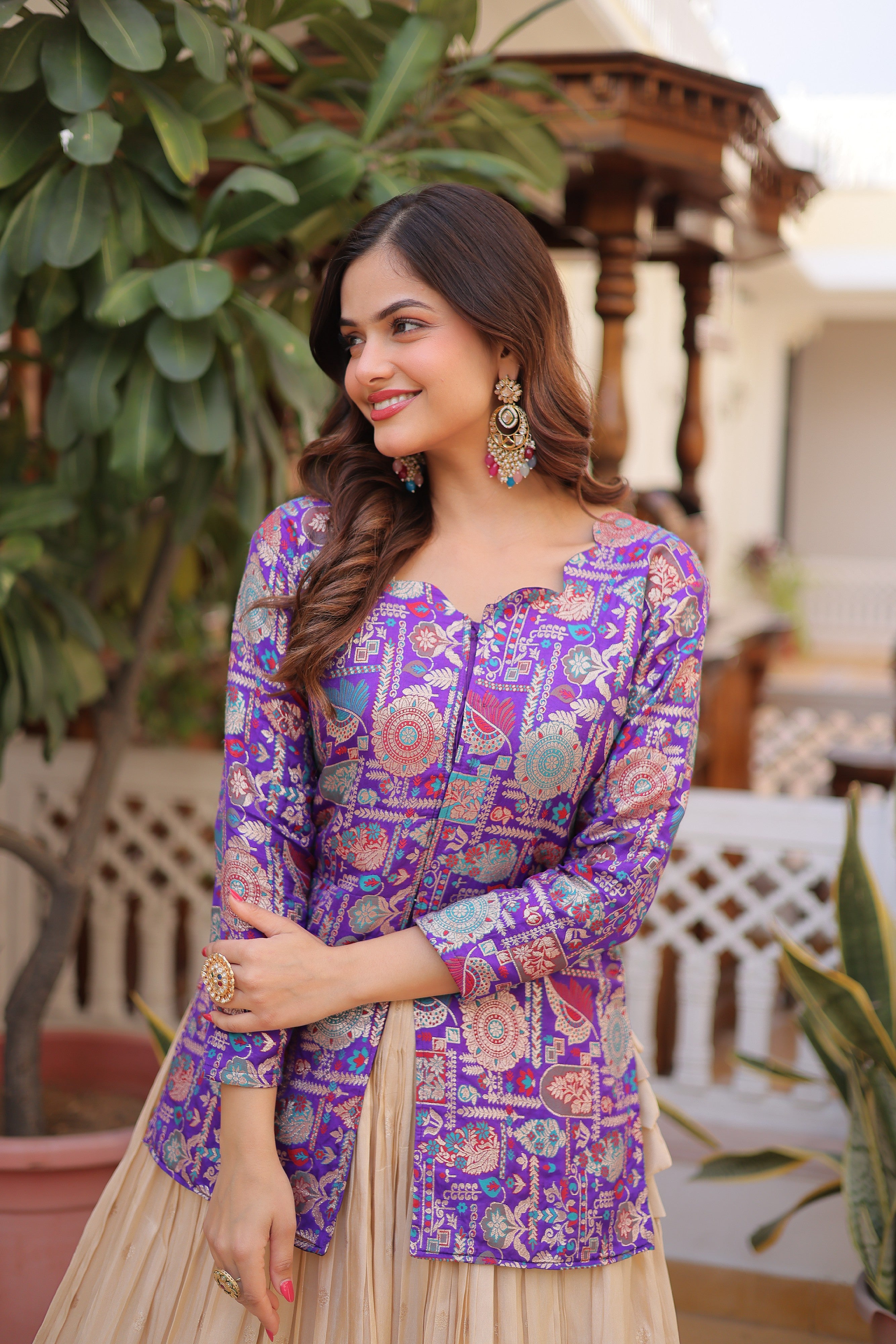 Zari Weaving Festival Wear Lehenga With Peplum Top