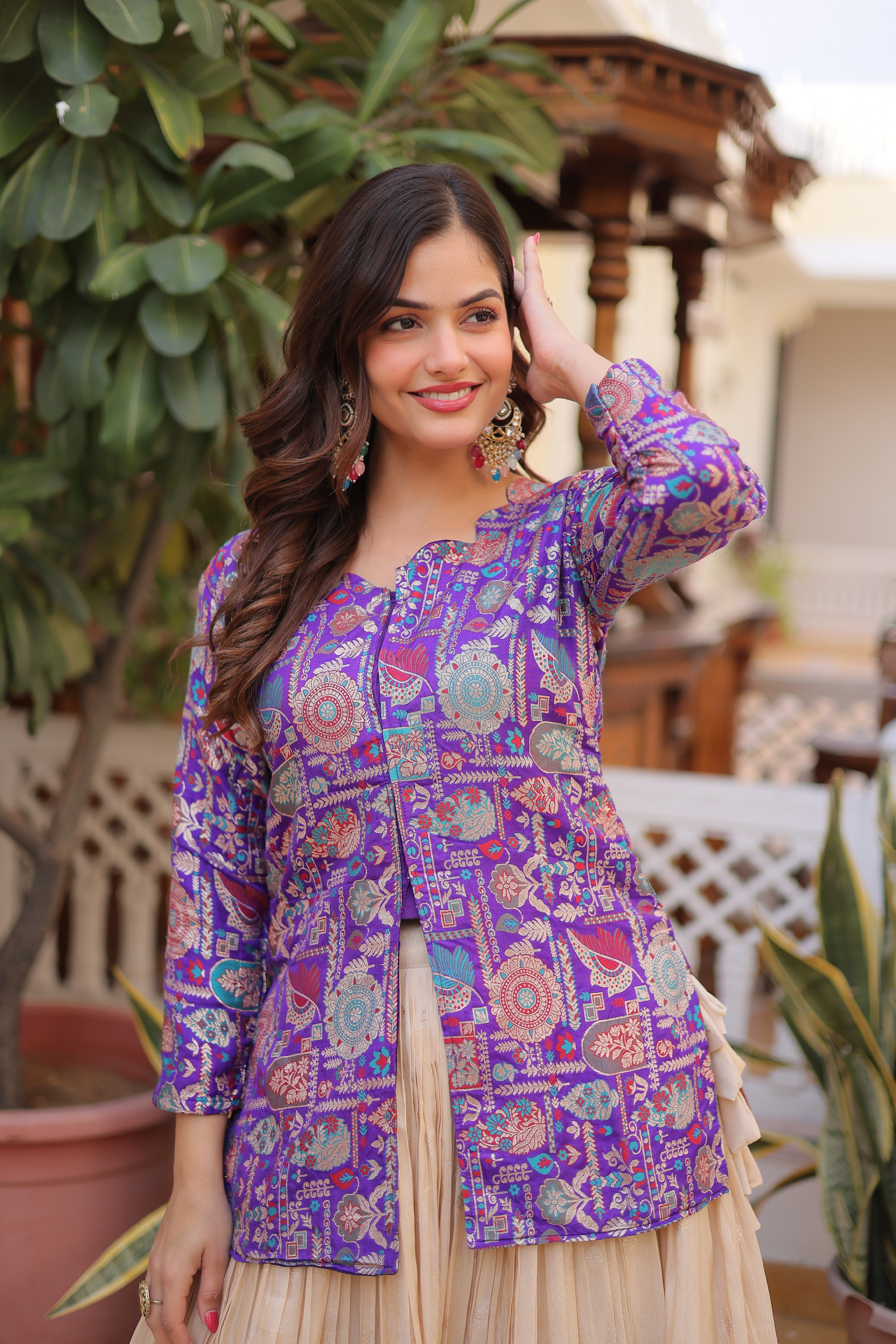 Zari Weaving Festival Wear Lehenga With Peplum Top