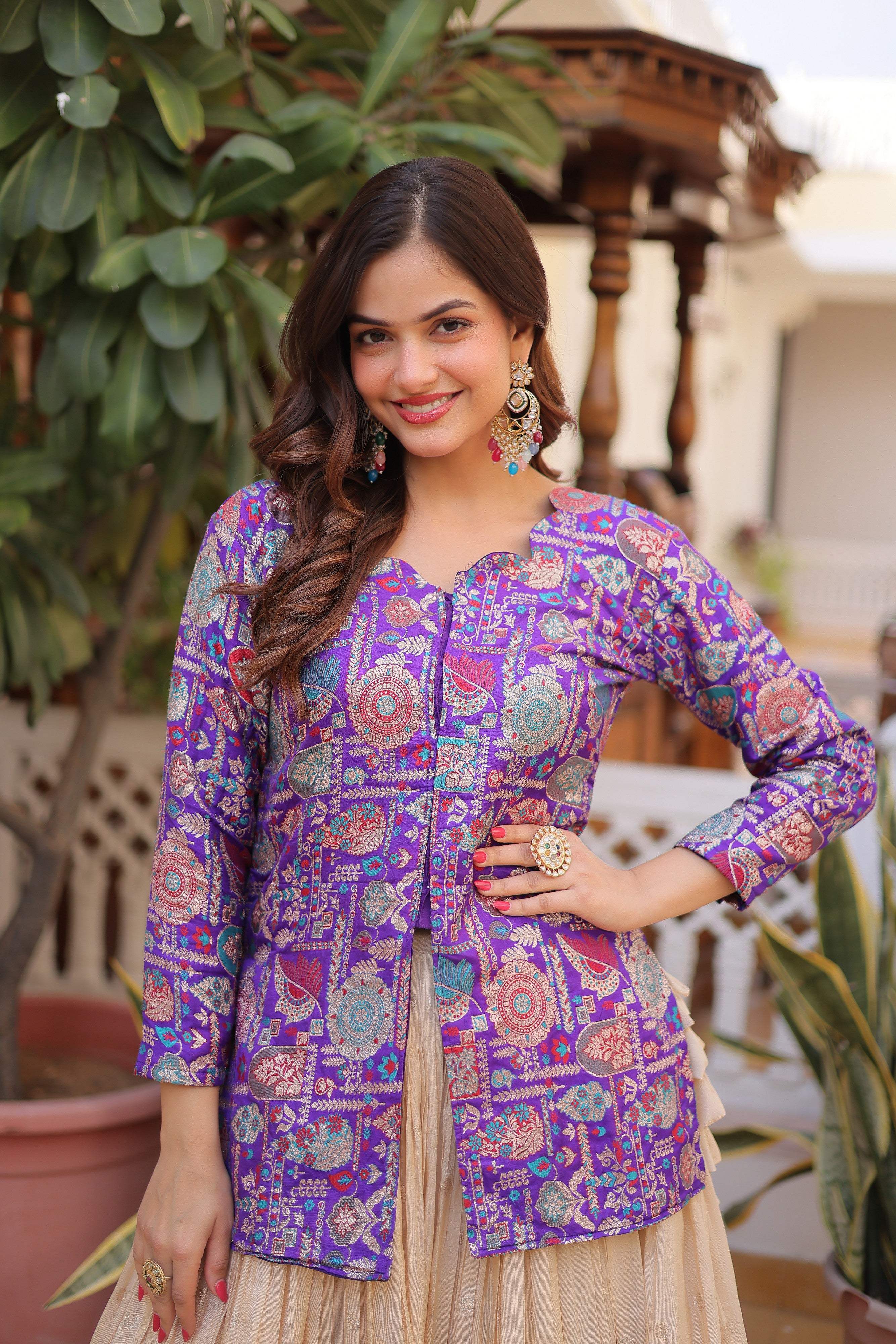 Zari Weaving Festival Wear Lehenga With Peplum Top