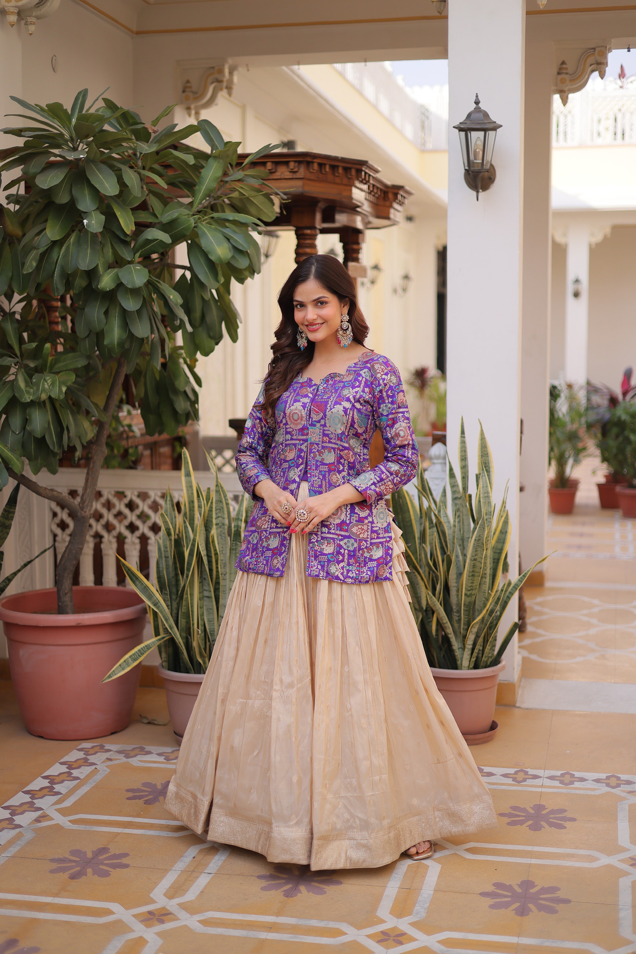 Zari Weaving Festival Wear Lehenga With Peplum Top