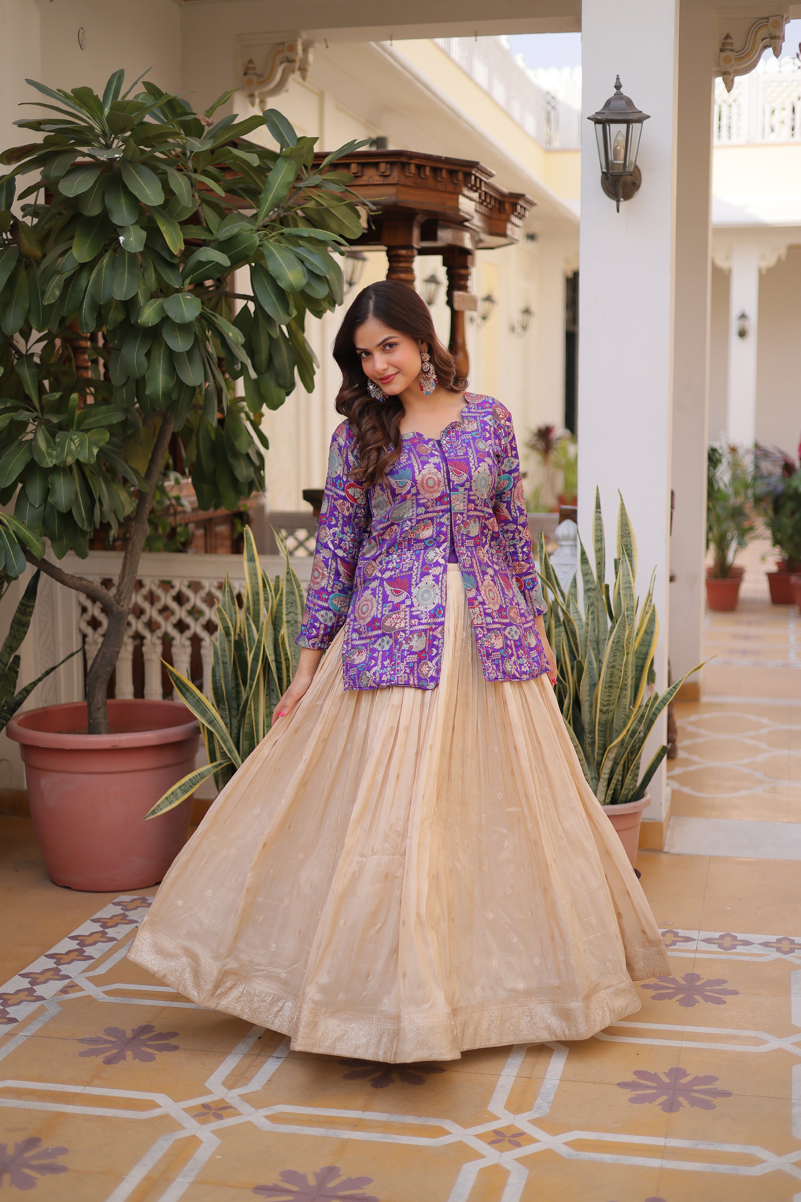 Zari Weaving Festival Wear Lehenga With Peplum Top
