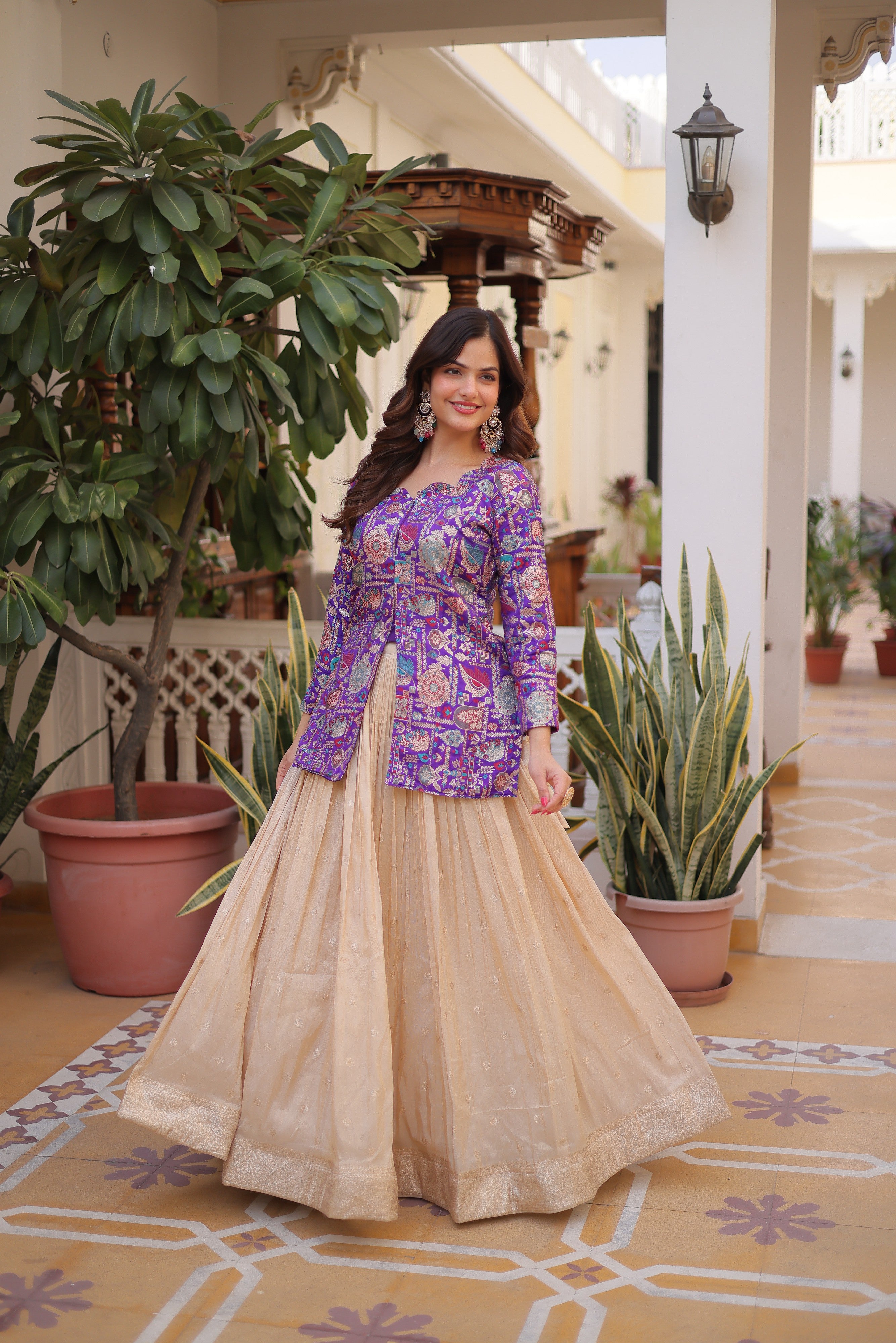 Zari Weaving Festival Wear Lehenga With Peplum Top