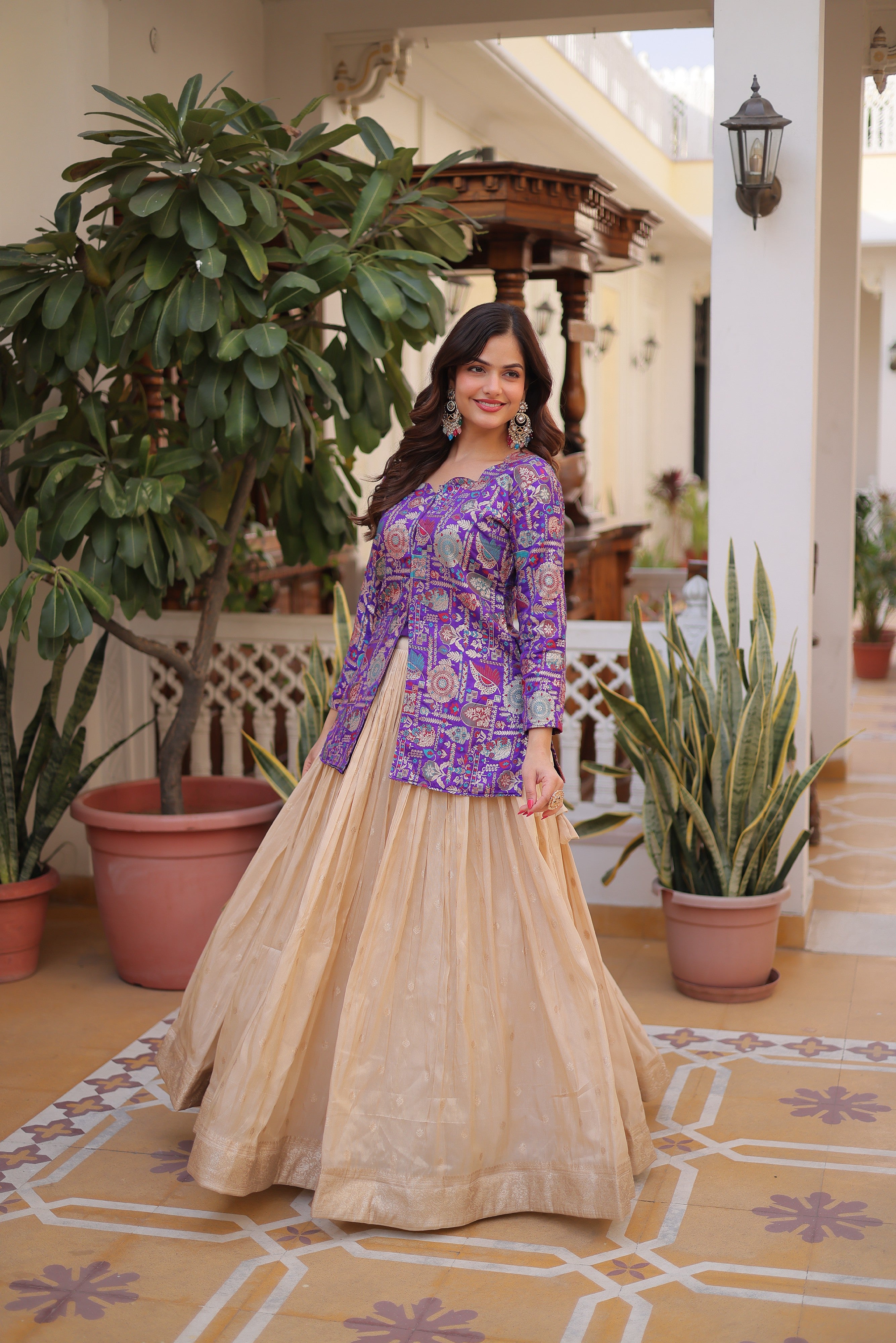 Zari Weaving Festival Wear Lehenga With Peplum Top