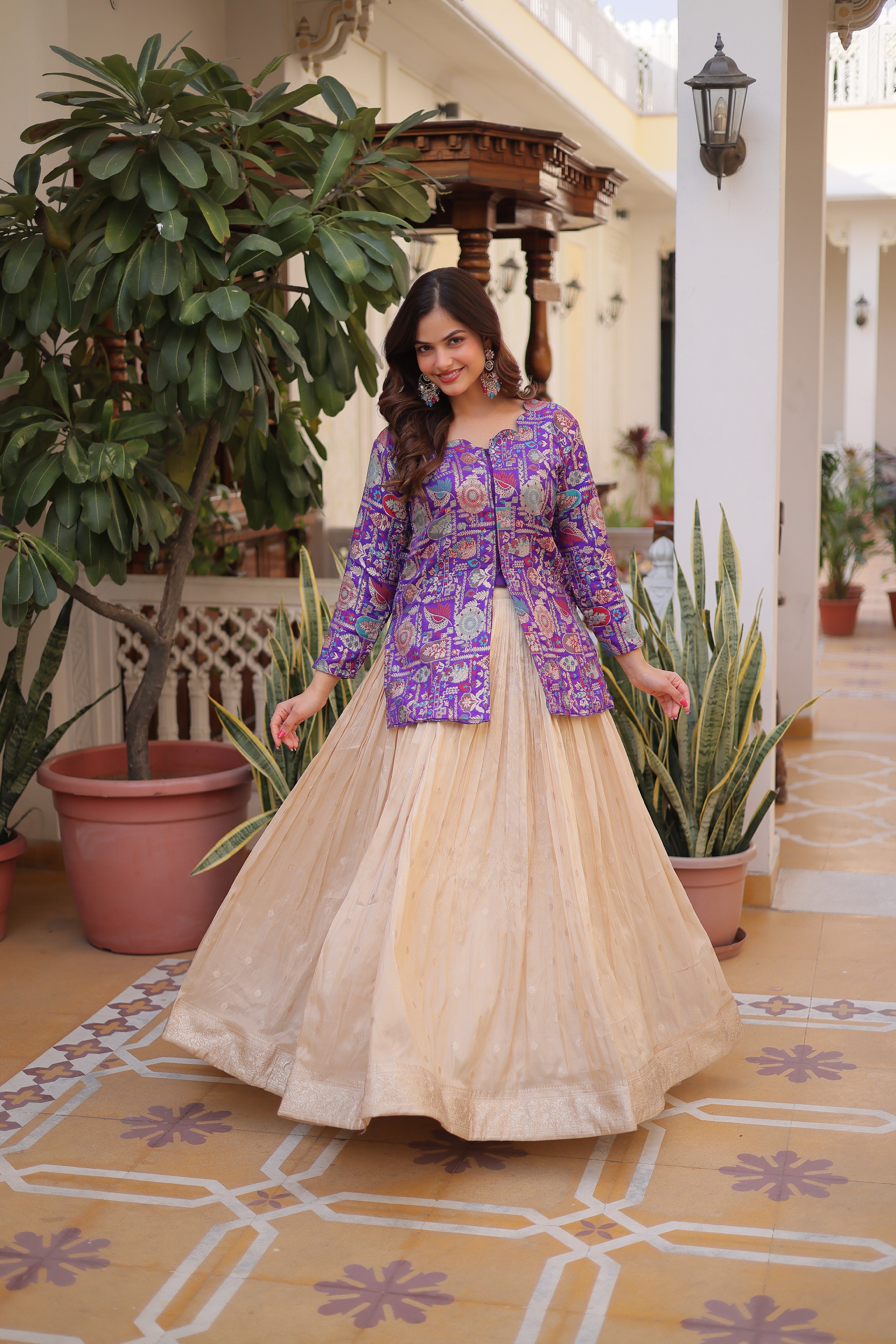 Zari Weaving Festival Wear Lehenga With Peplum Top