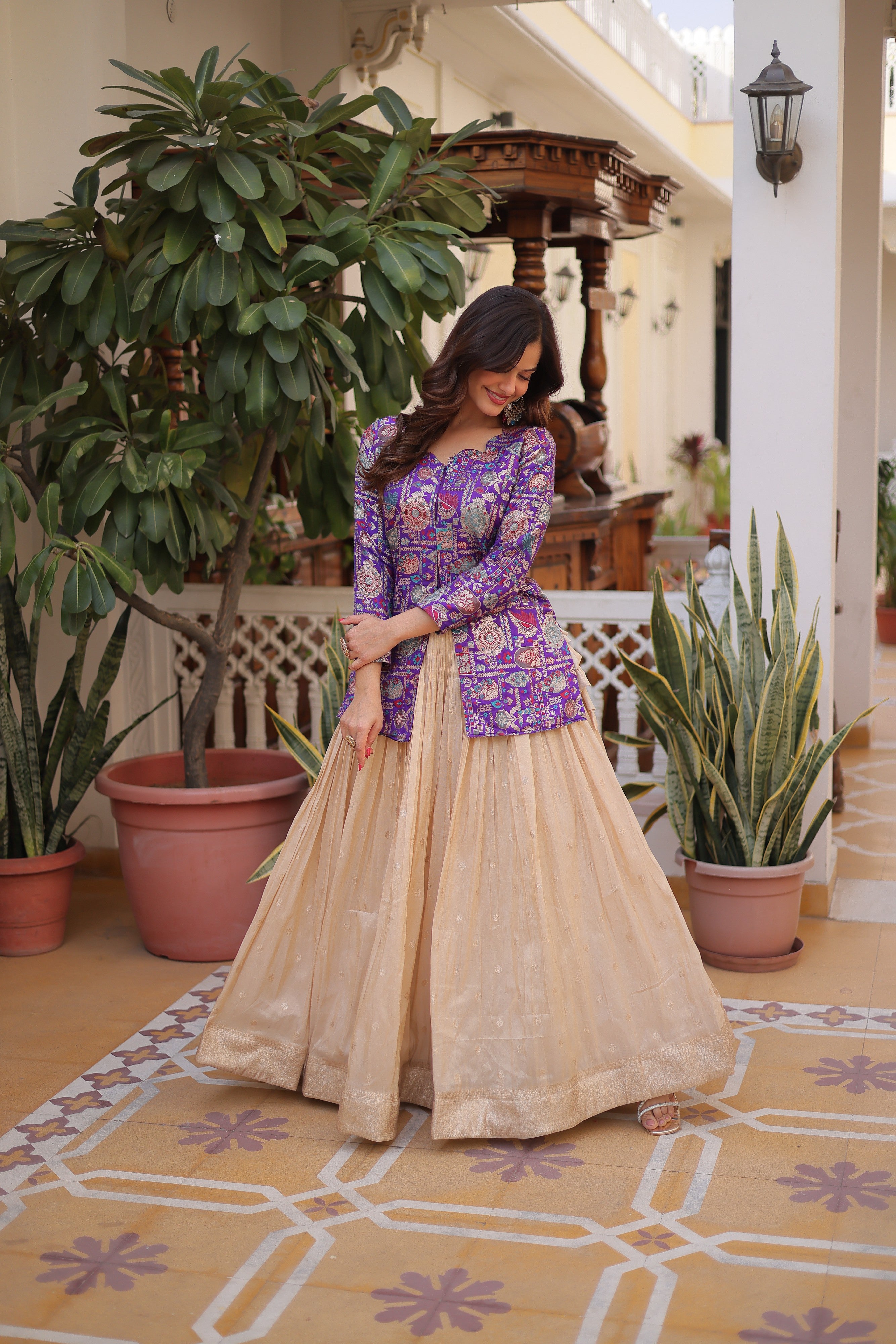 Zari Weaving Festival Wear Lehenga With Peplum Top