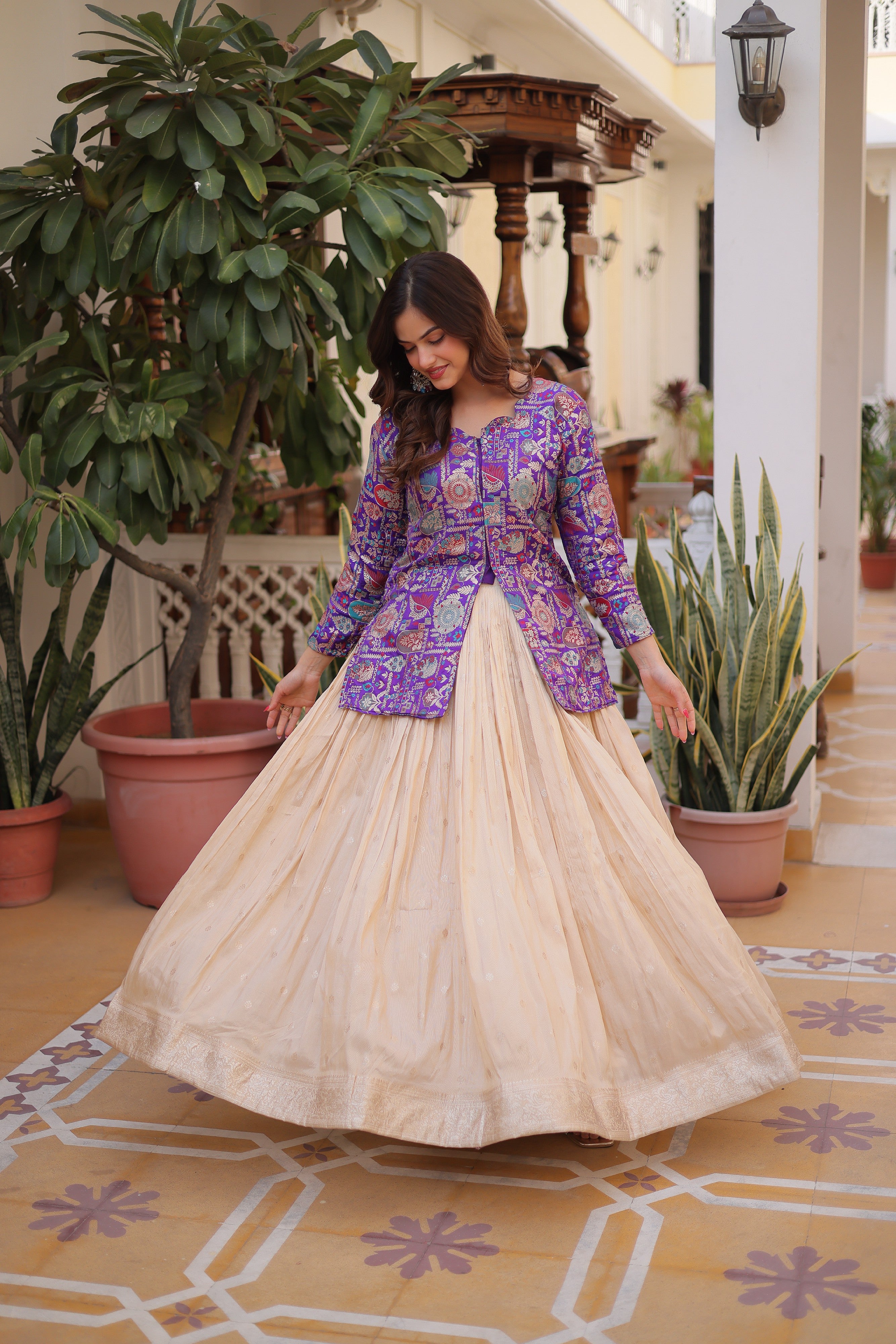 Zari Weaving Festival Wear Lehenga With Peplum Top