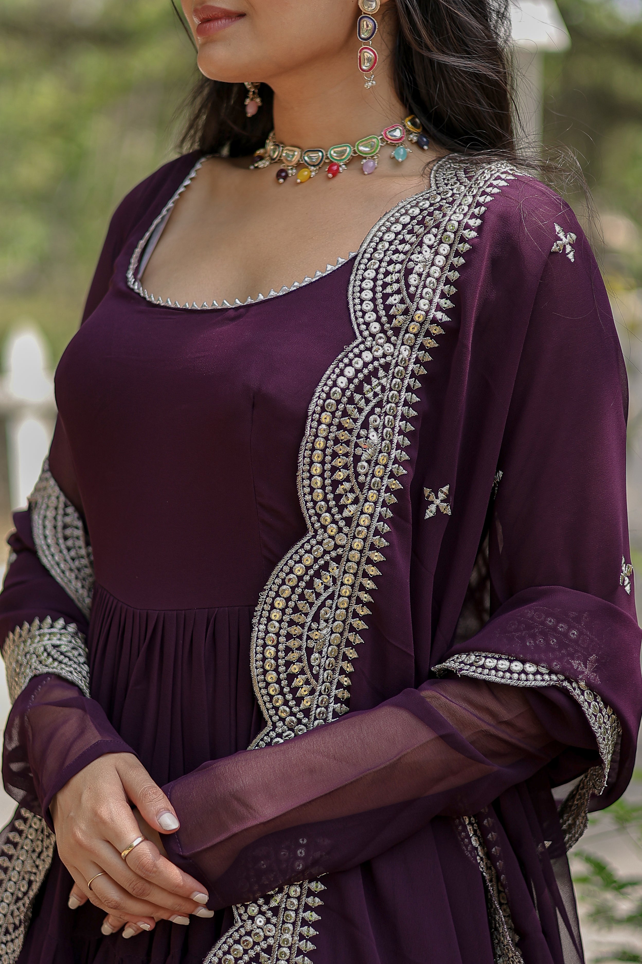 Georgette Festival Wear Gown With Dupatta - Wine