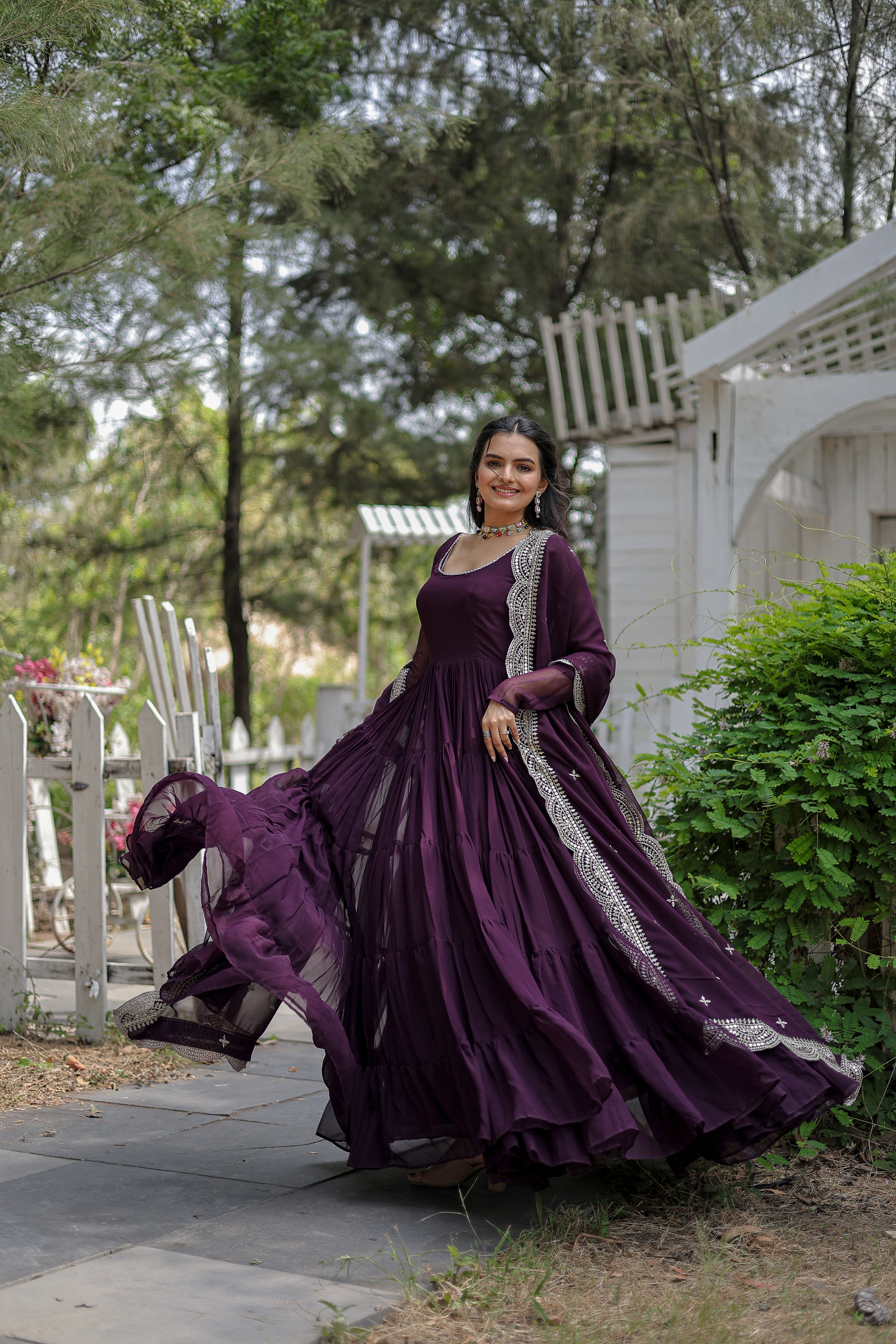 Georgette Festival Wear Gown With Dupatta - Wine