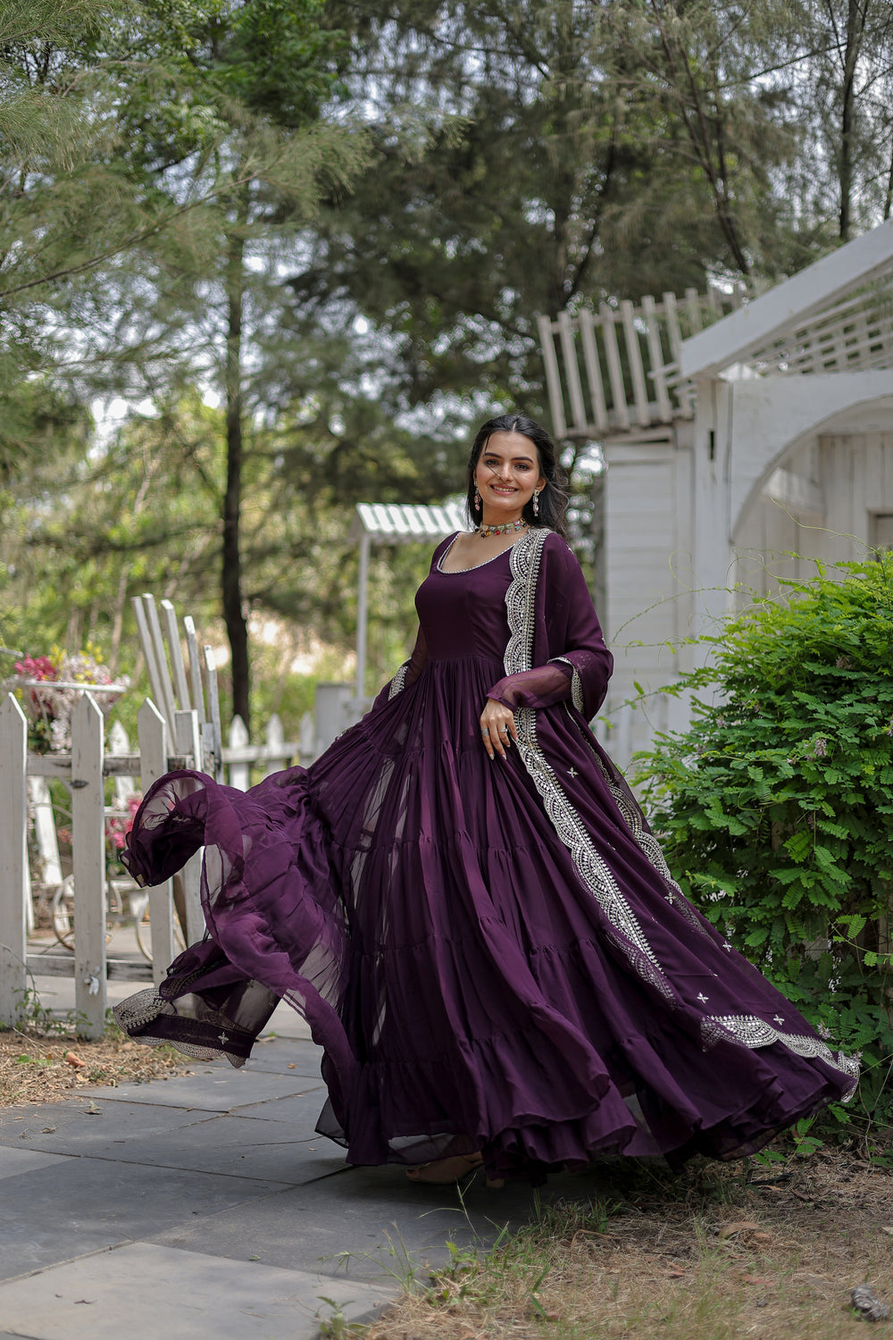 Georgette Festival Wear Gown With Dupatta - Wine