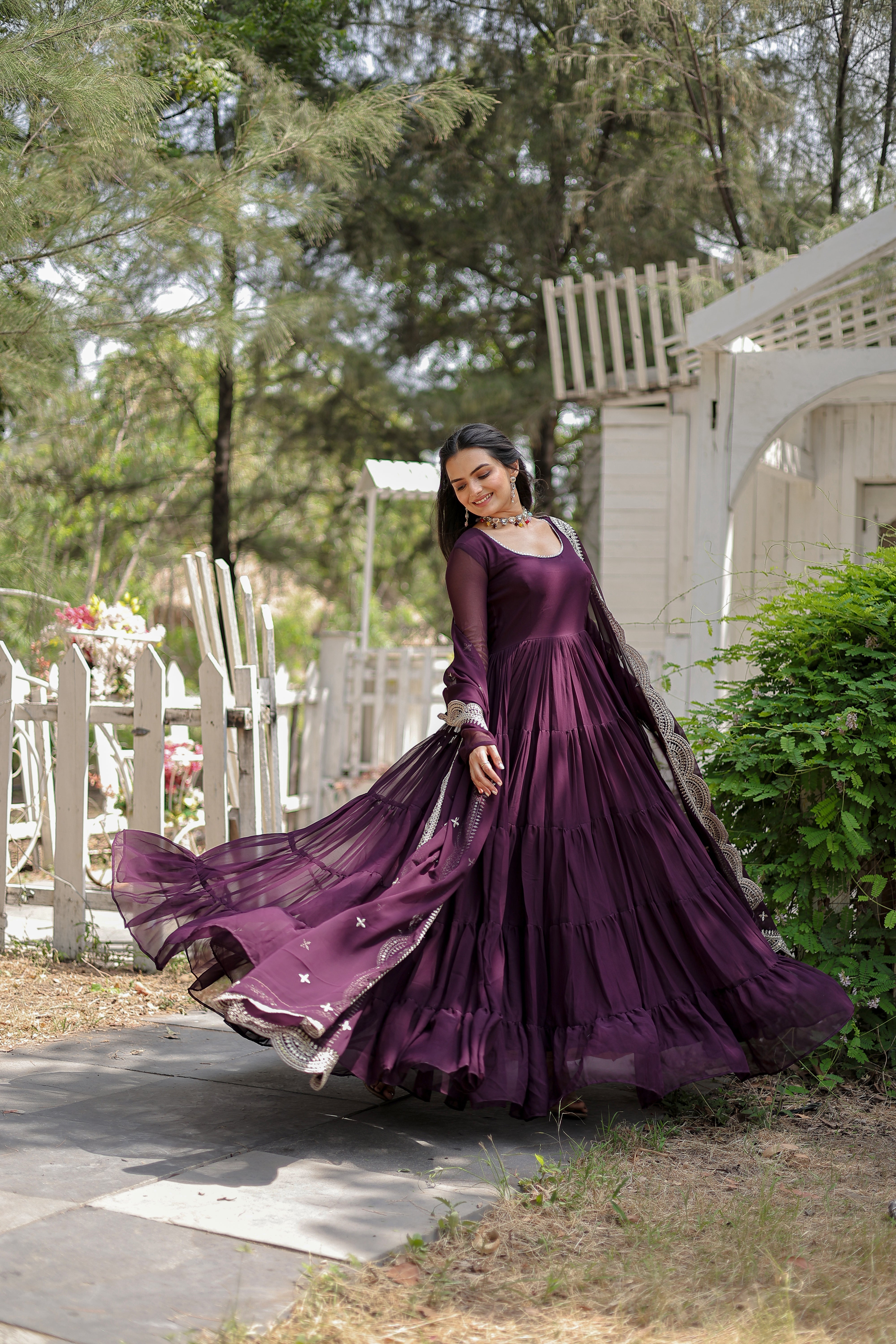Georgette Festival Wear Gown With Dupatta - Wine