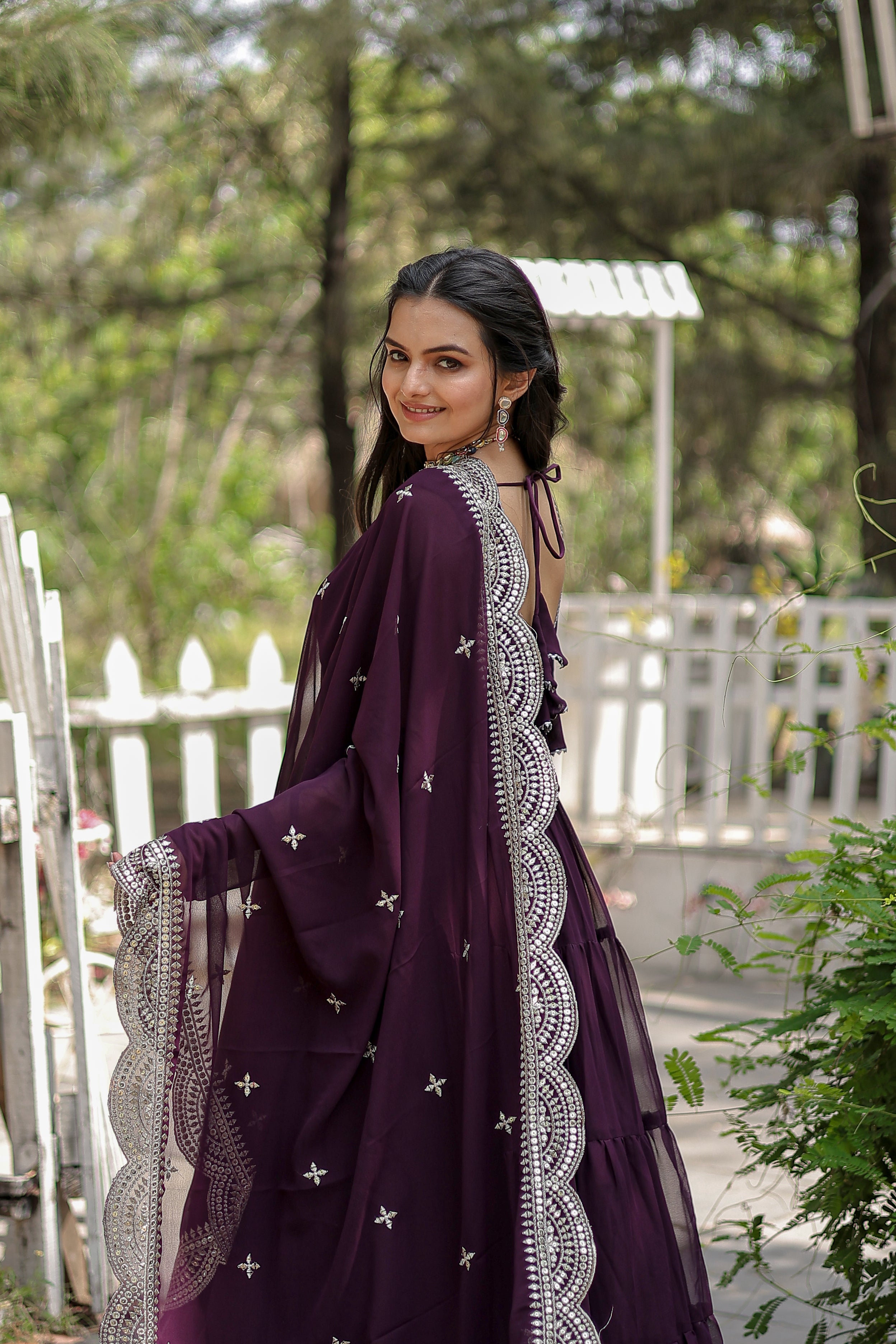Georgette Festival Wear Gown With Dupatta - Wine