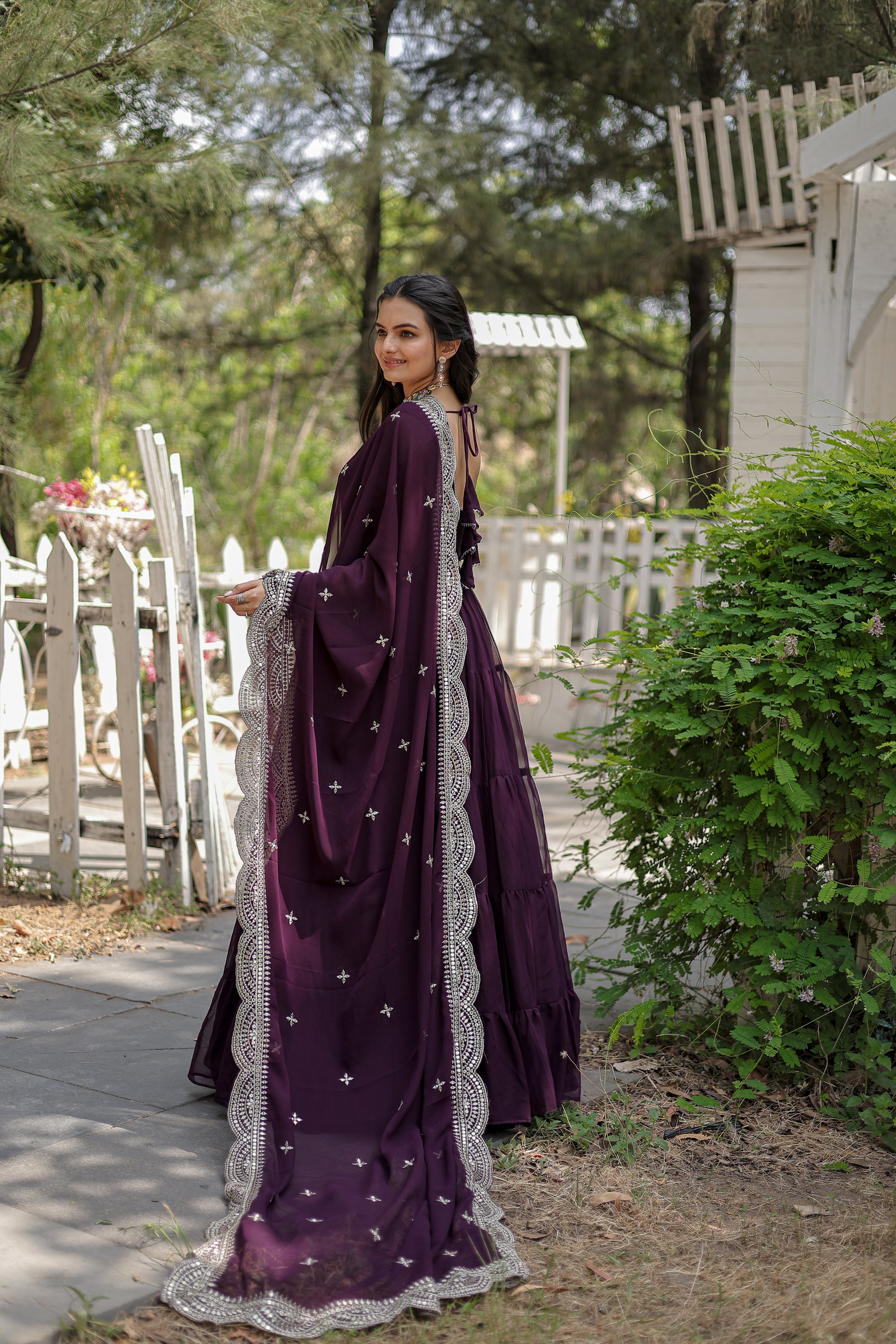 Georgette Festival Wear Gown With Dupatta - Wine