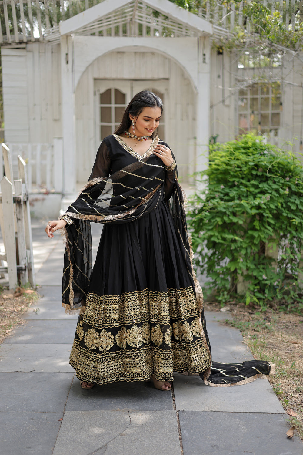 Georgette Sequins Reception Gown With Dupatta
