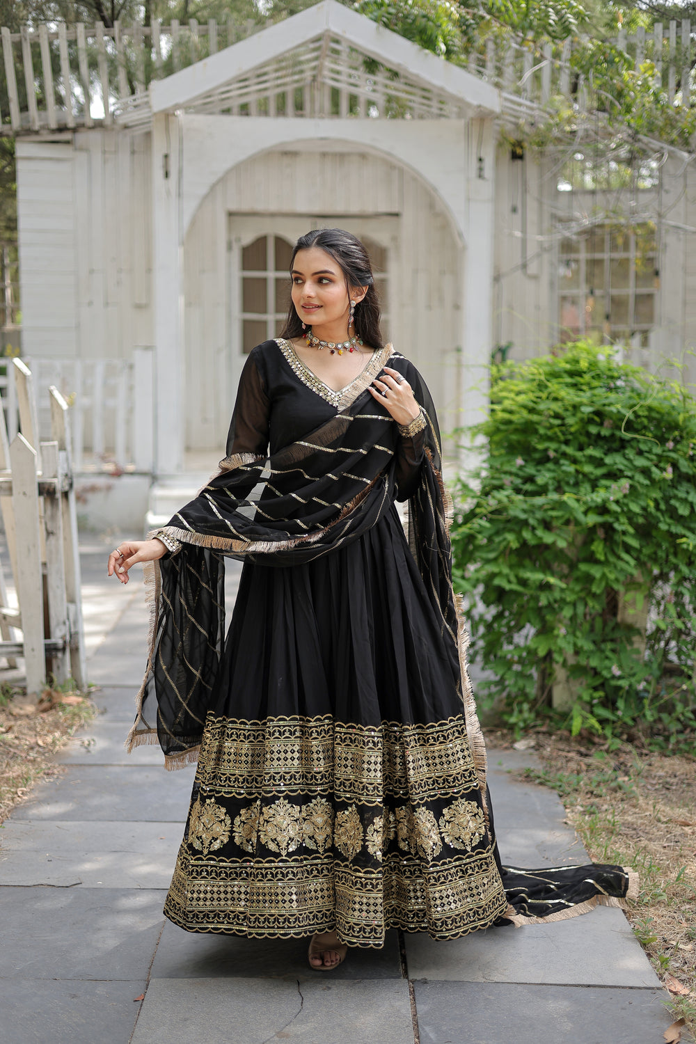 Georgette Sequins Reception Gown With Dupatta