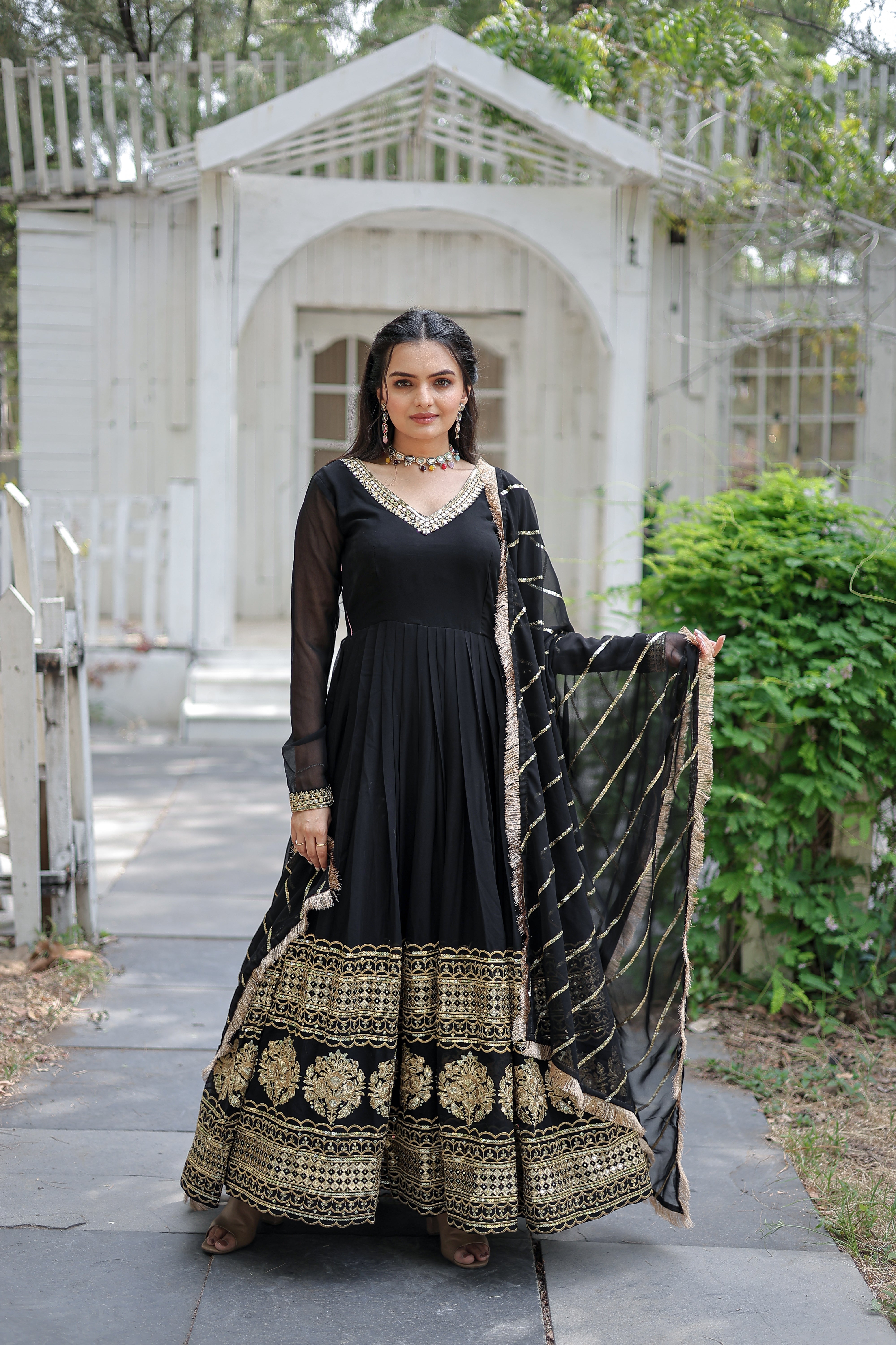 Georgette Sequins Reception Gown With Dupatta