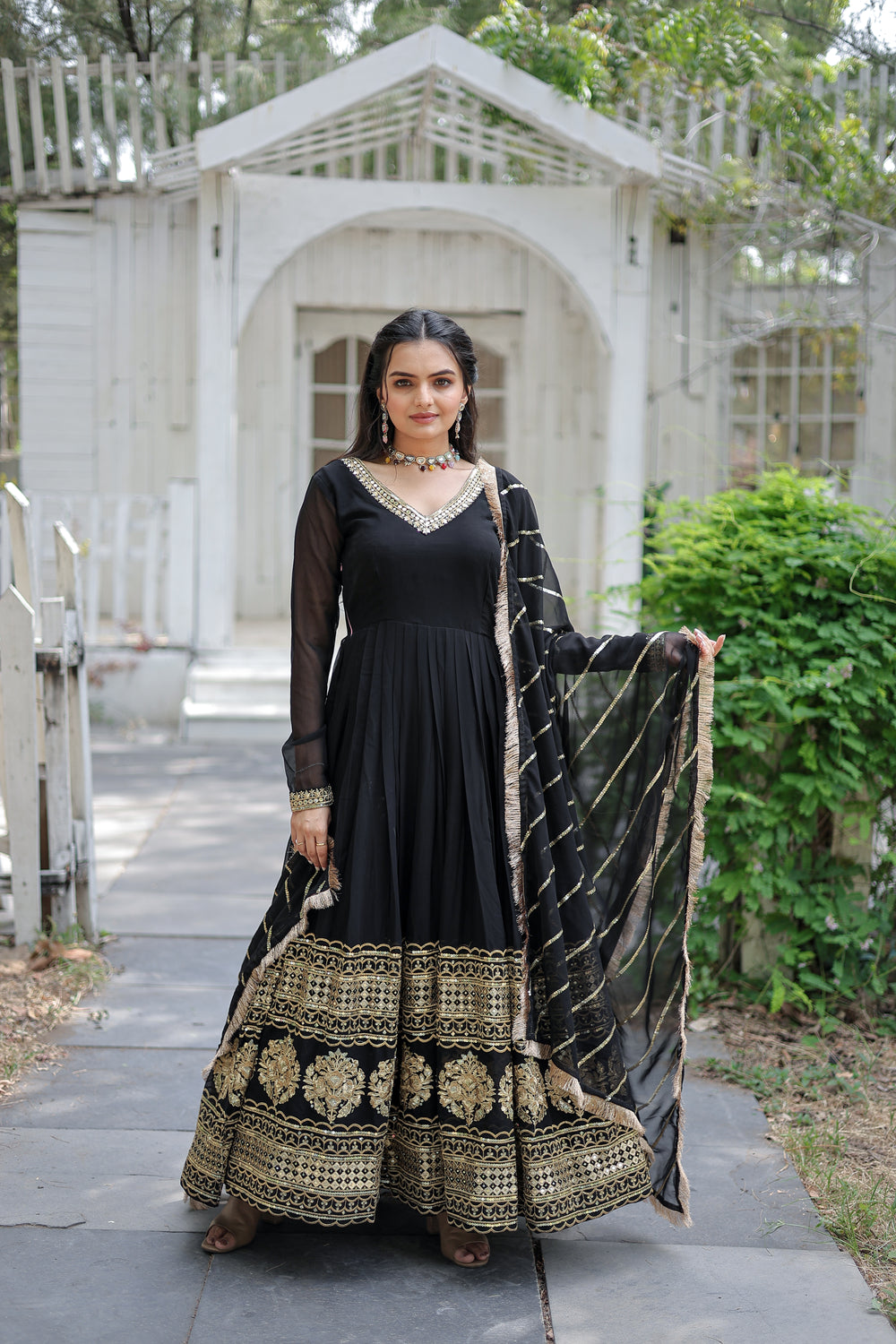 Georgette Sequins Reception Gown With Dupatta