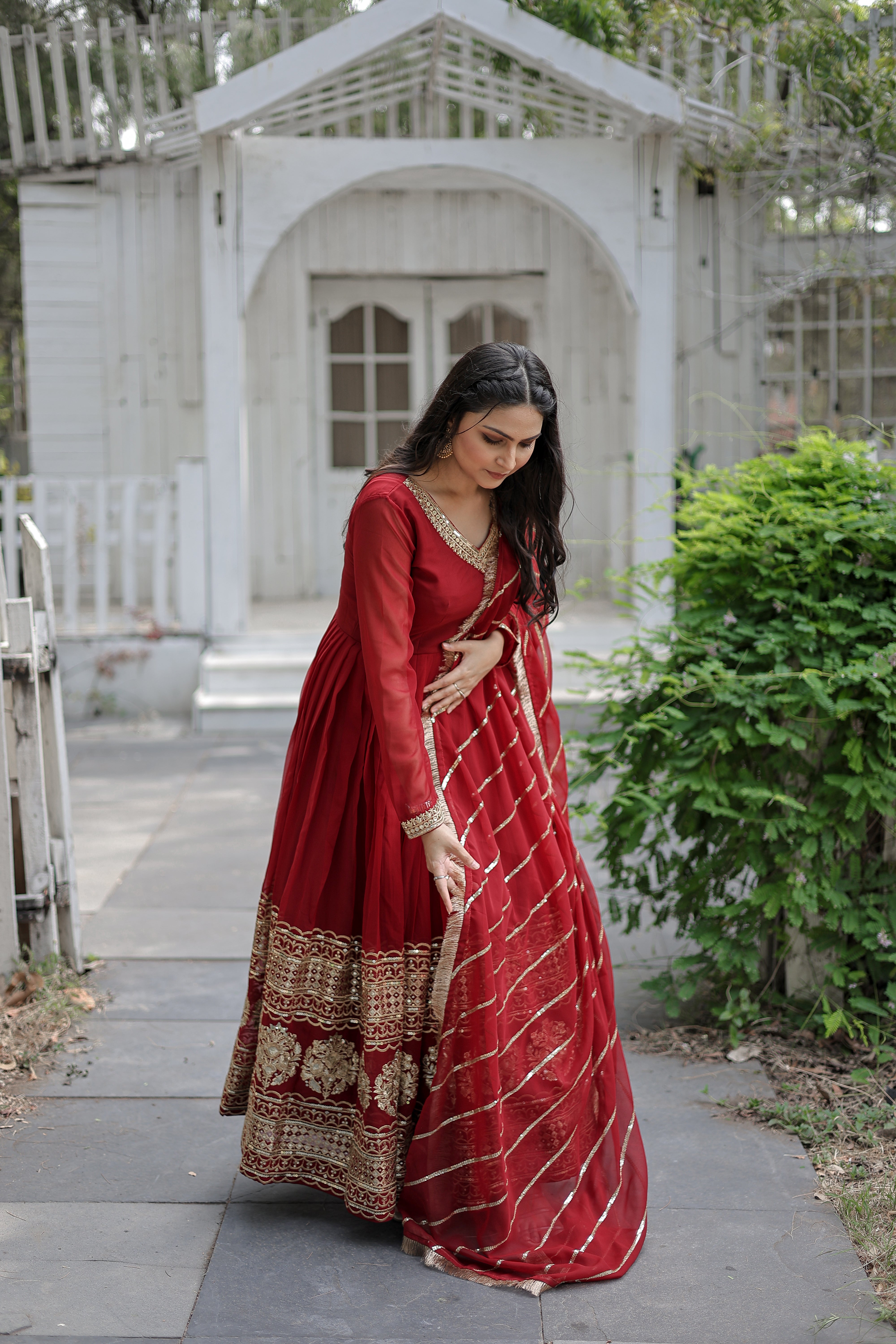 Georgette Sequins Reception Gown With Dupatta
