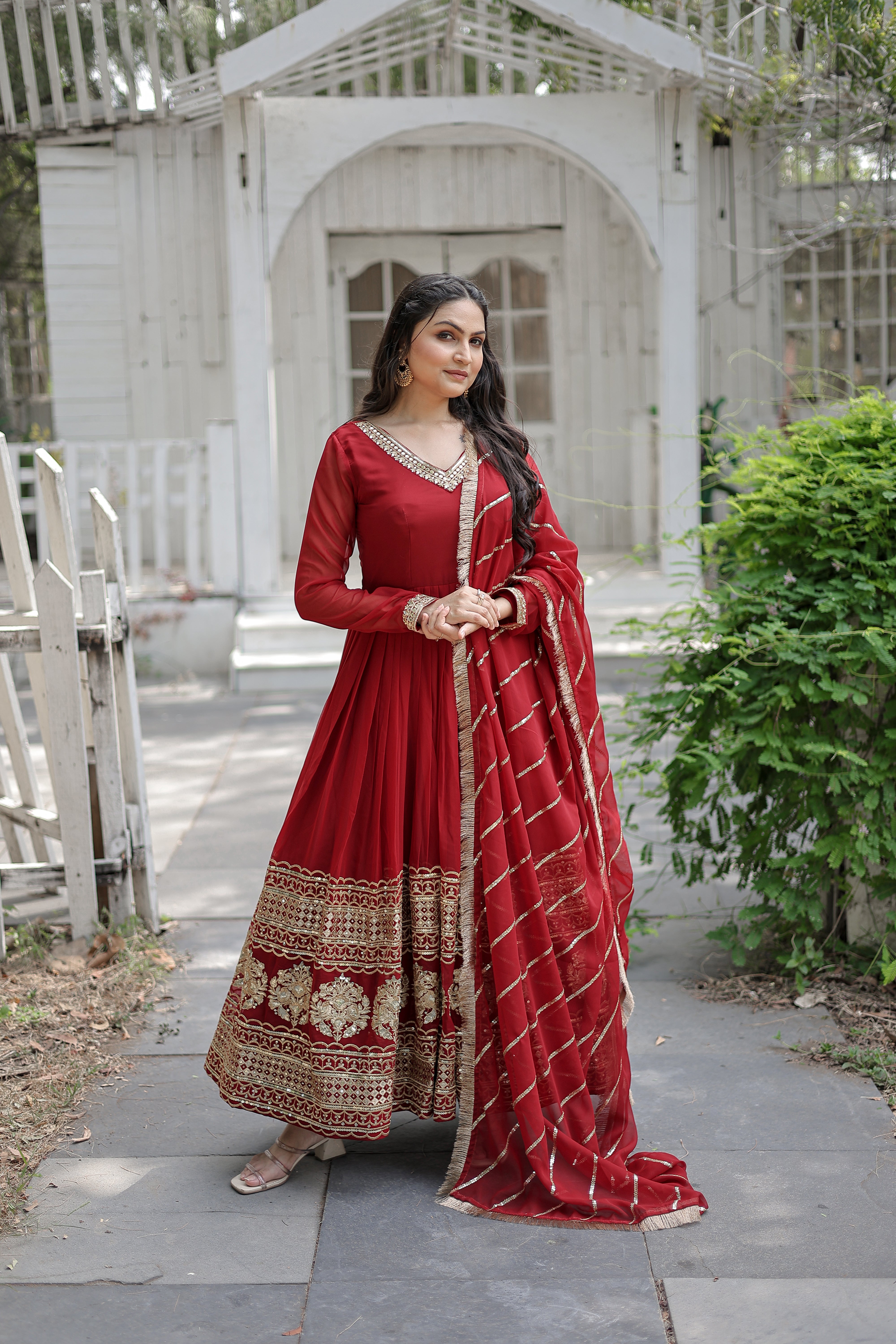 Georgette Sequins Reception Gown With Dupatta