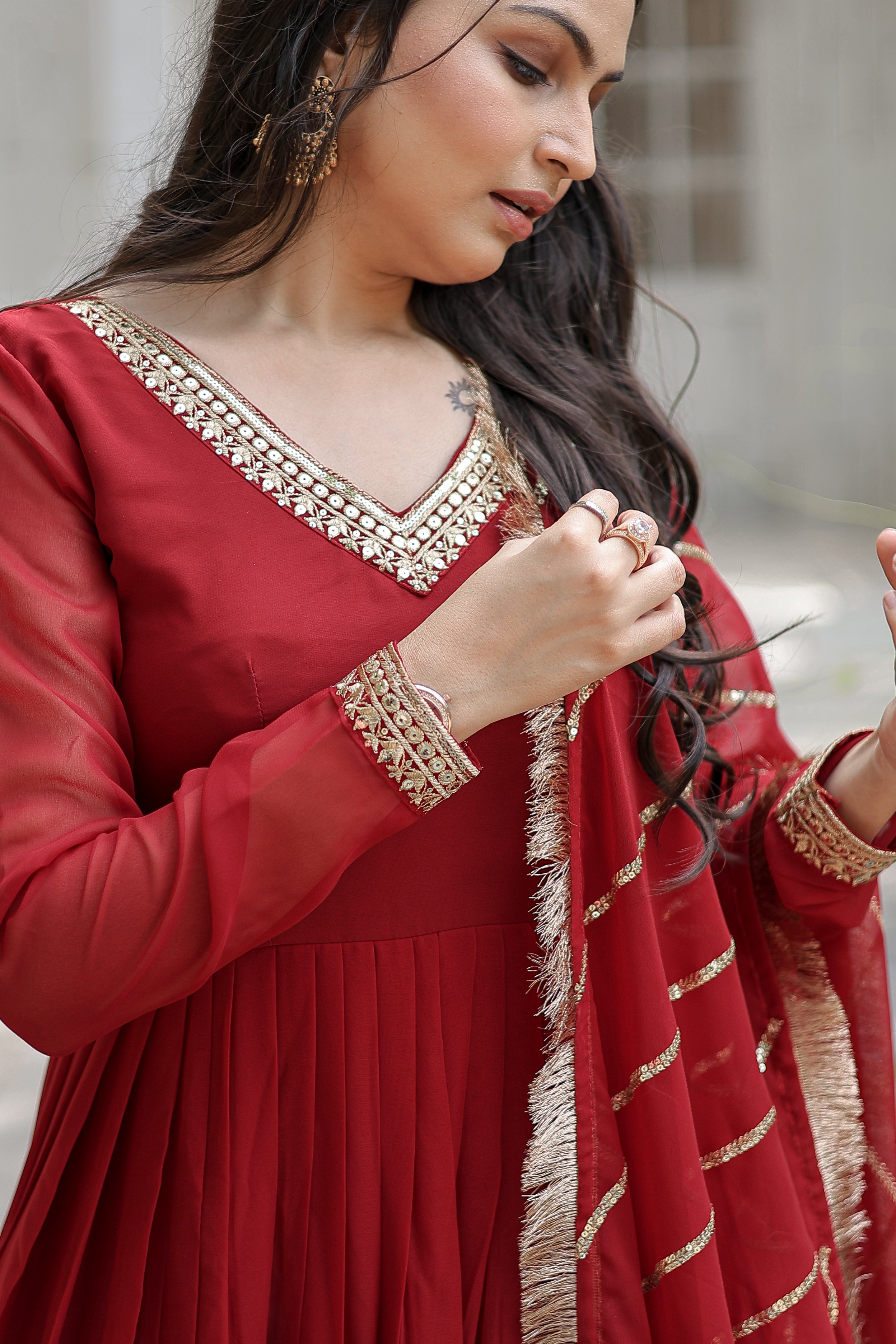 Georgette Sequins Reception Gown With Dupatta