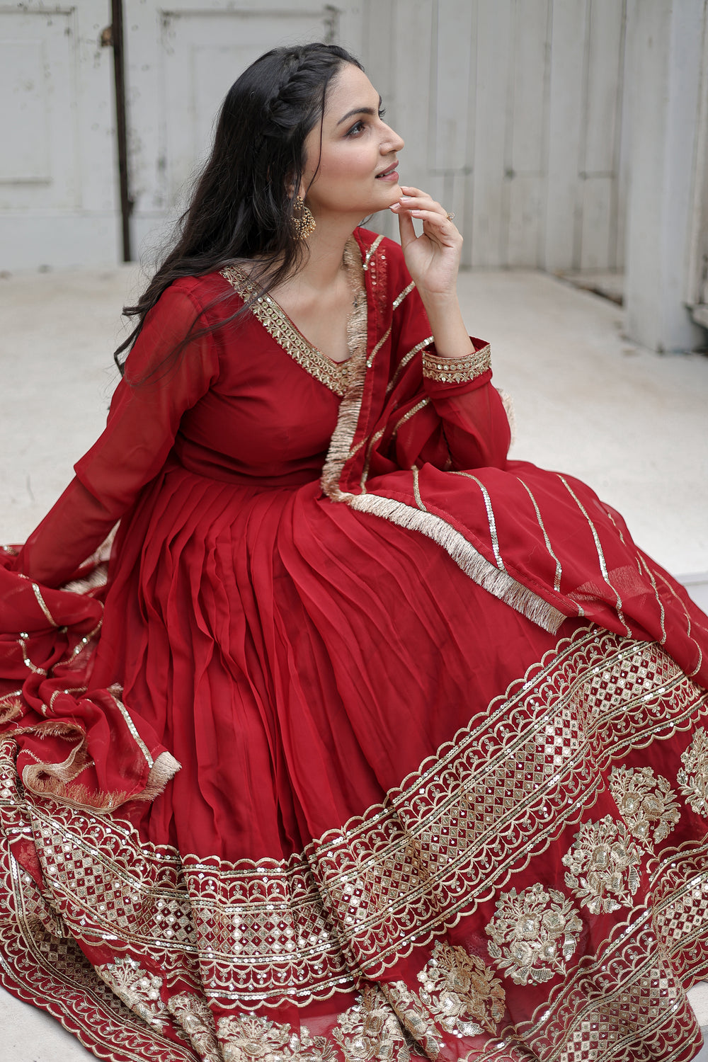 Georgette Sequins Reception Gown With Dupatta