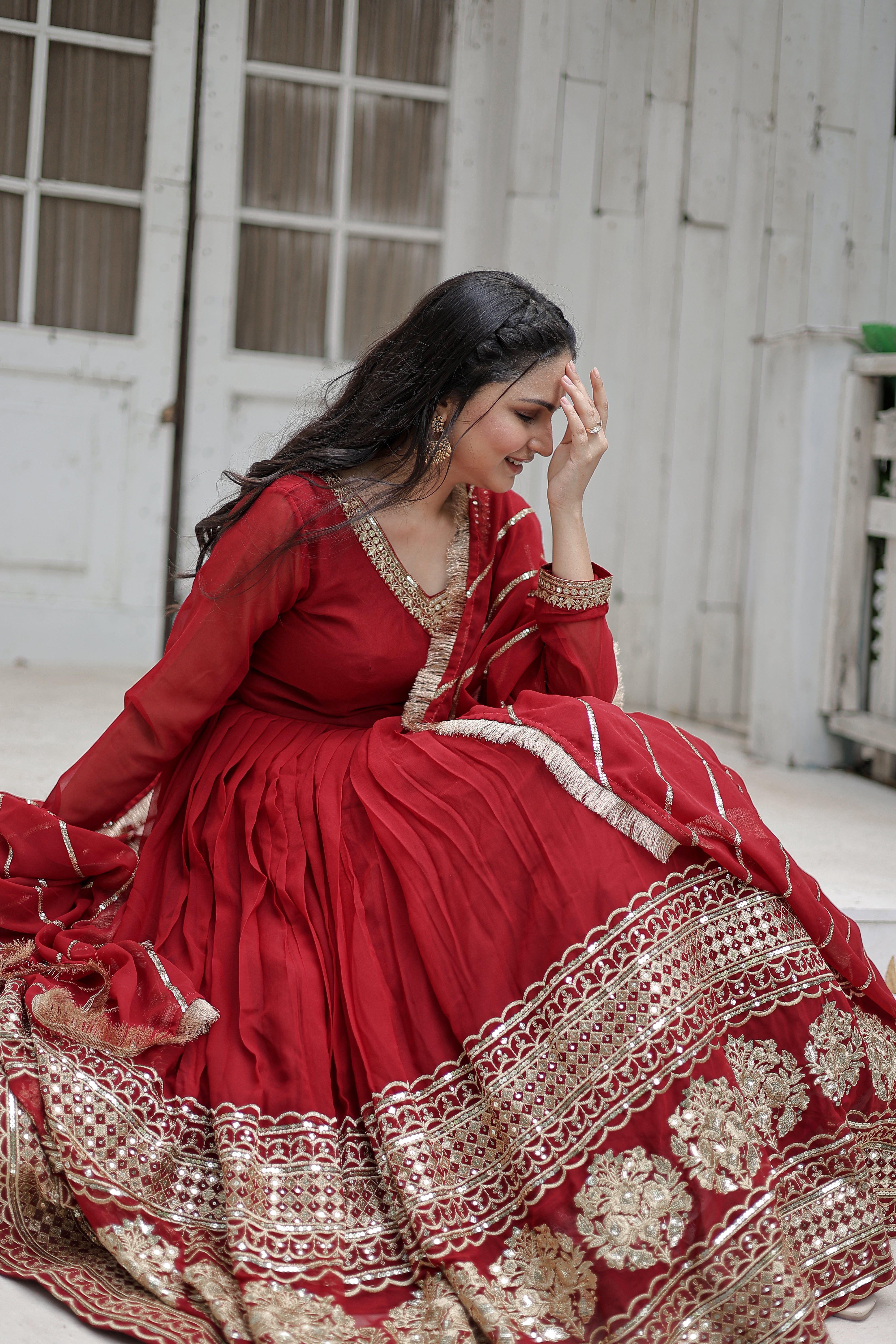 Georgette Sequins Reception Gown With Dupatta