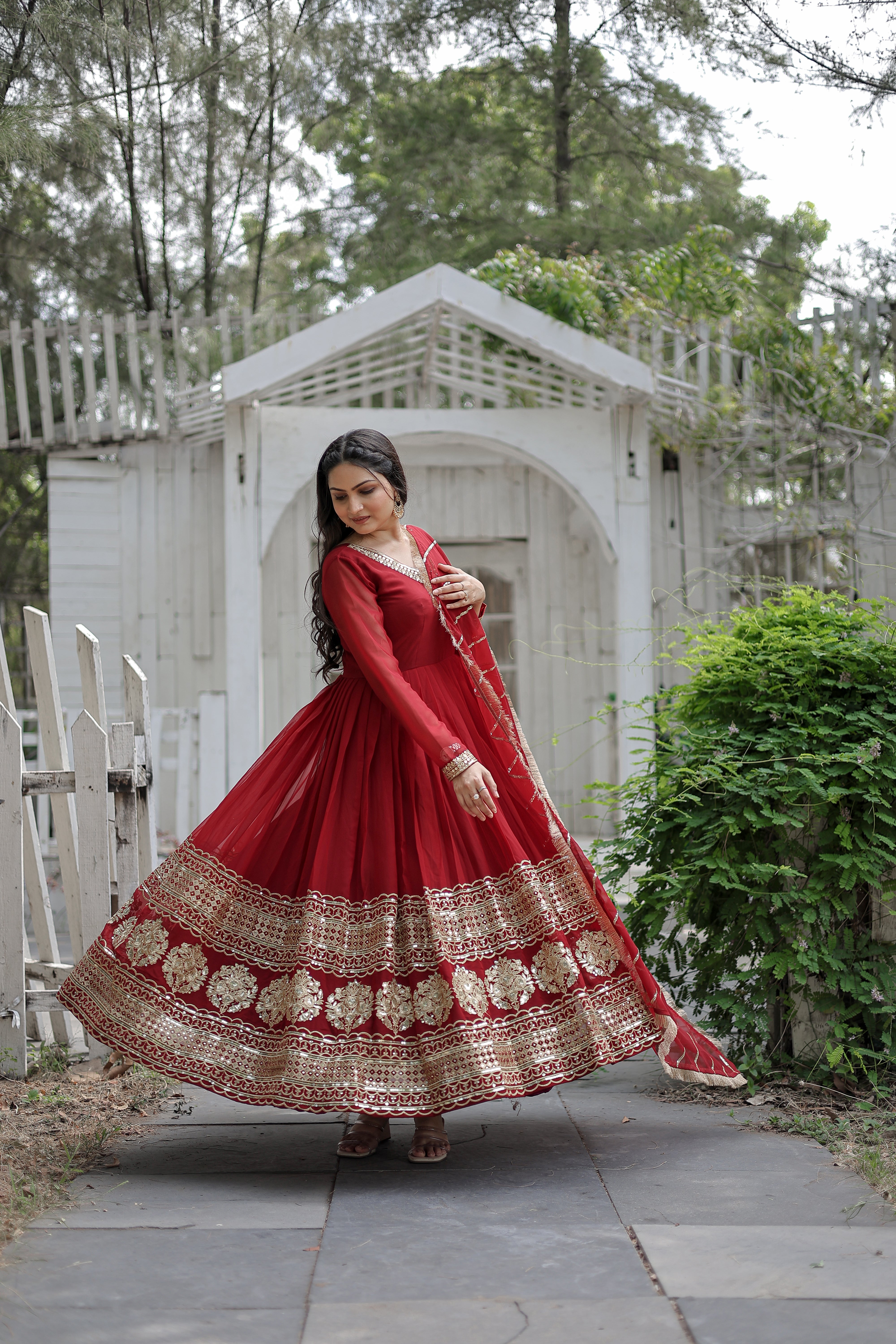 Georgette Sequins Reception Gown With Dupatta