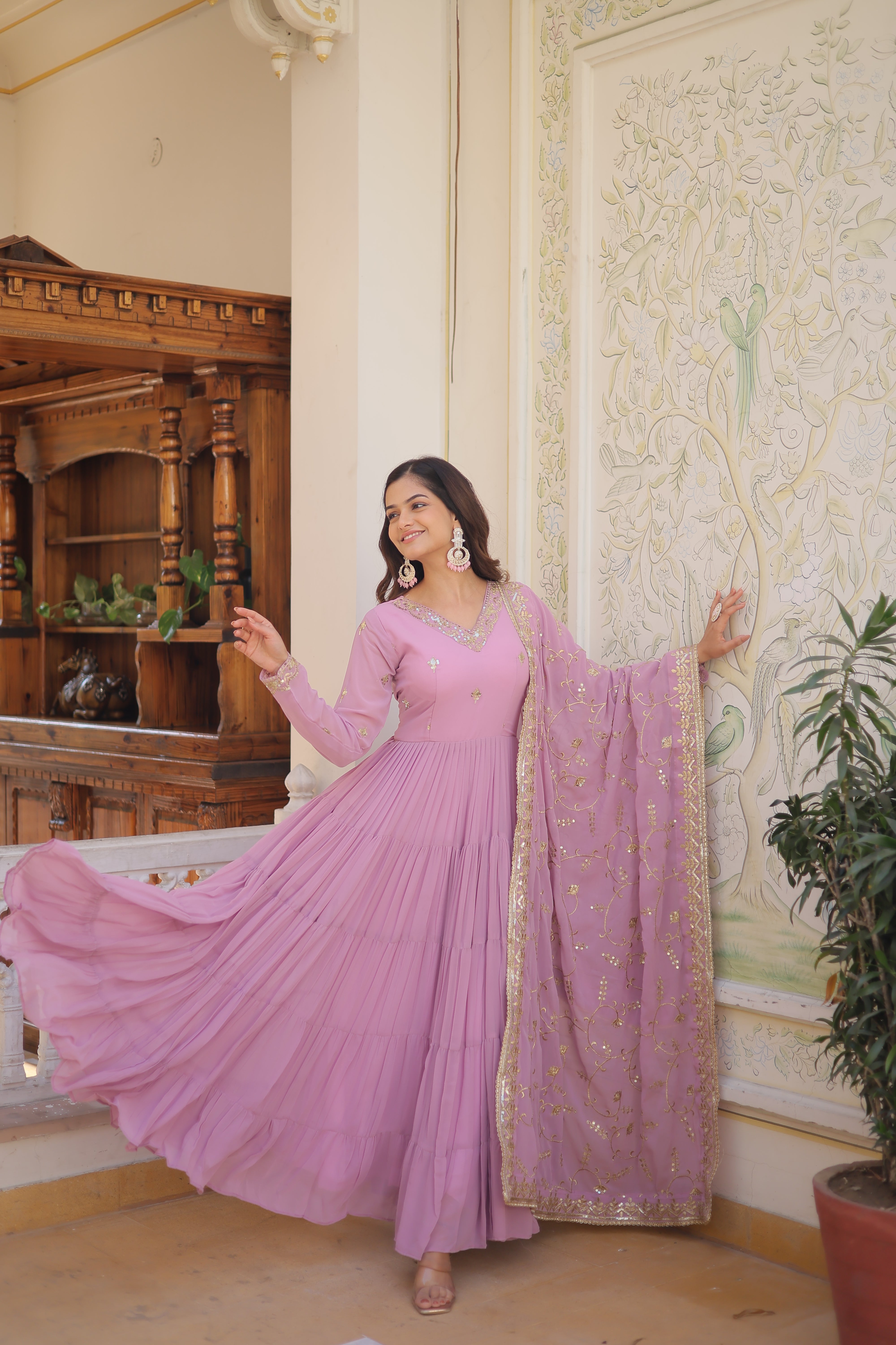Georgette embroidered festival gown with sequins work for women wedding reception party wear
