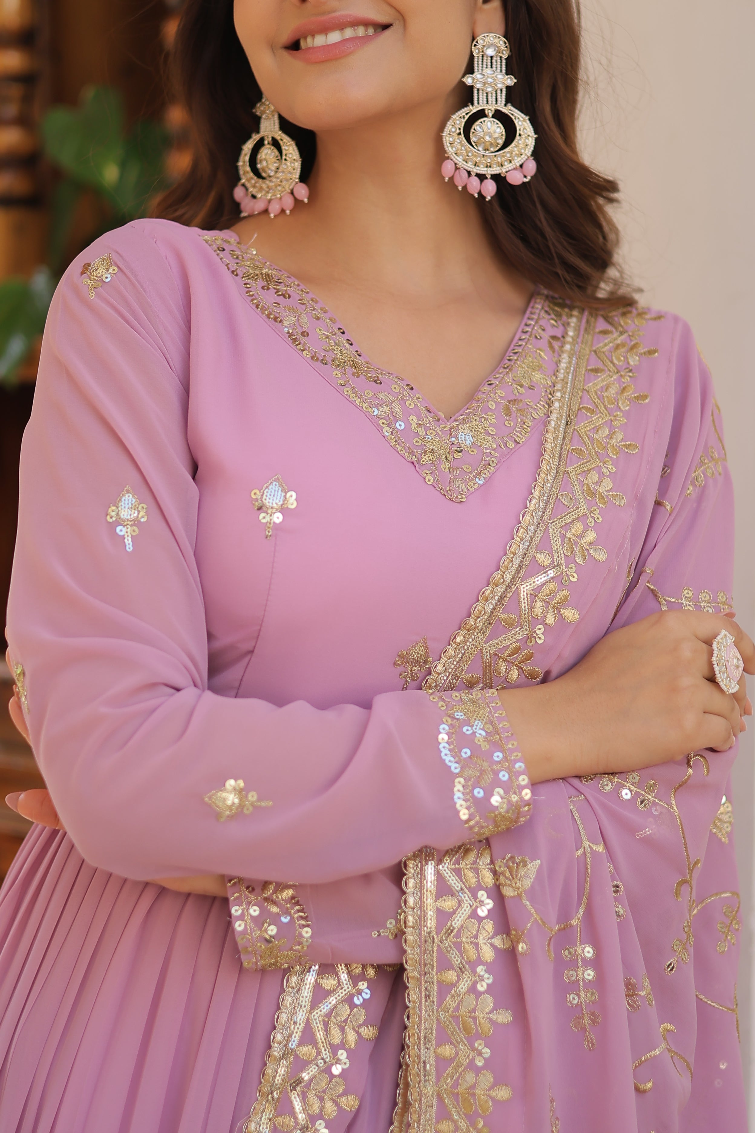 Georgette embroidered festival gown with sequins work for women wedding reception party wear