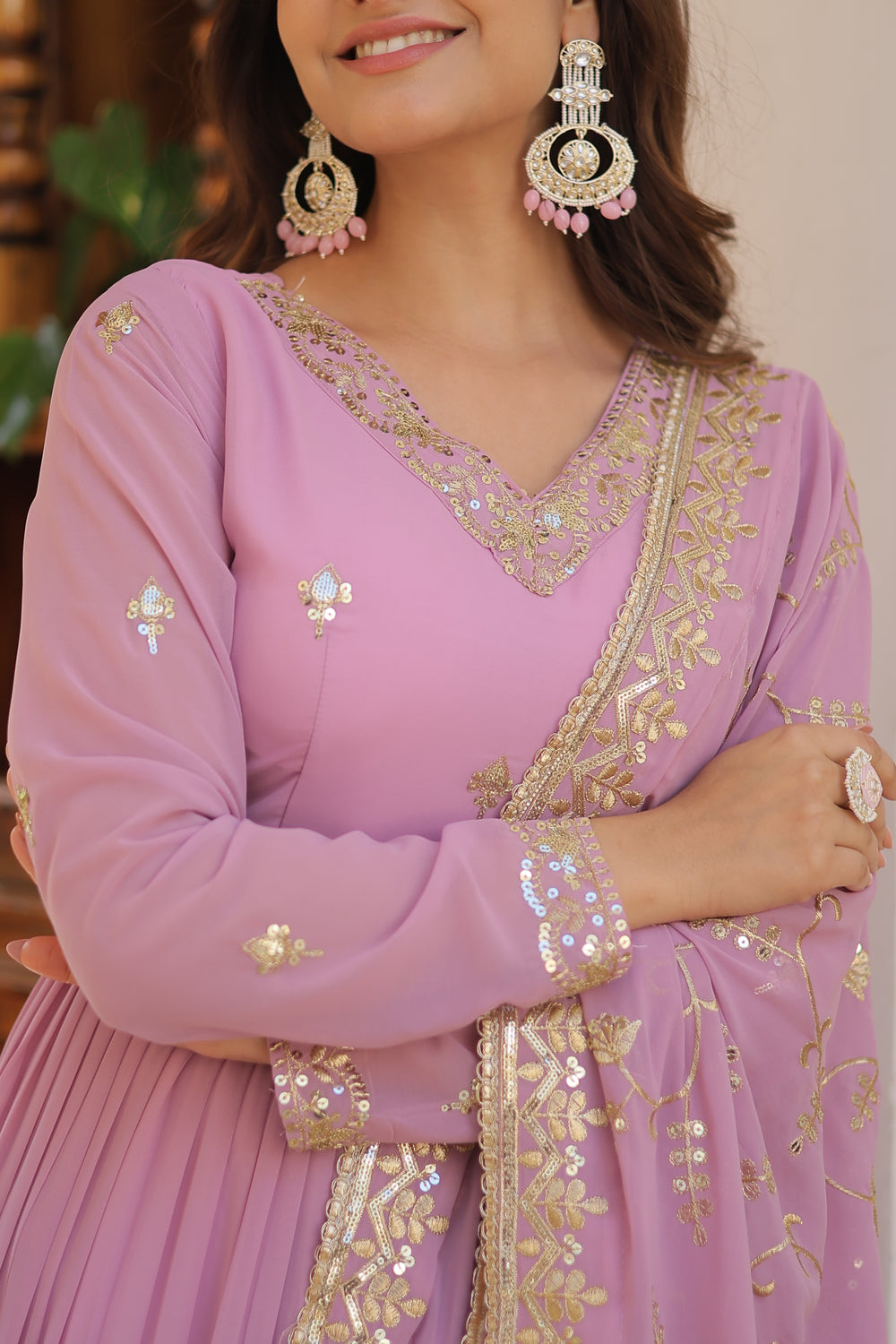 Georgette embroidered festival gown with sequins work for women wedding reception party wear