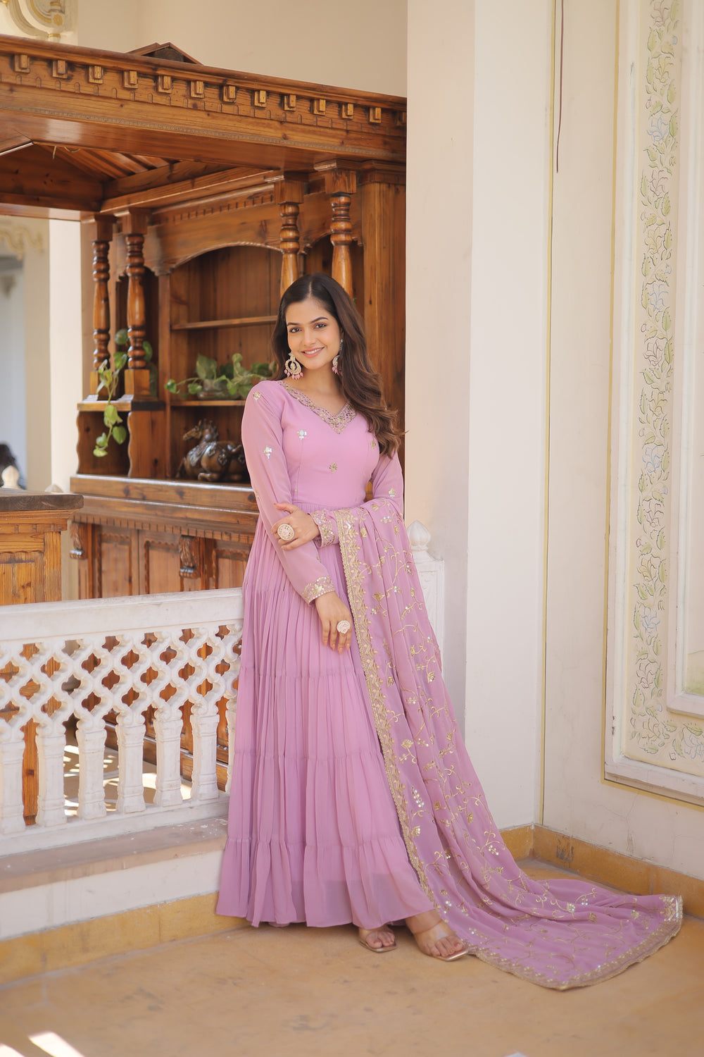 Georgette embroidered festival gown with sequins work for women wedding reception party wear
