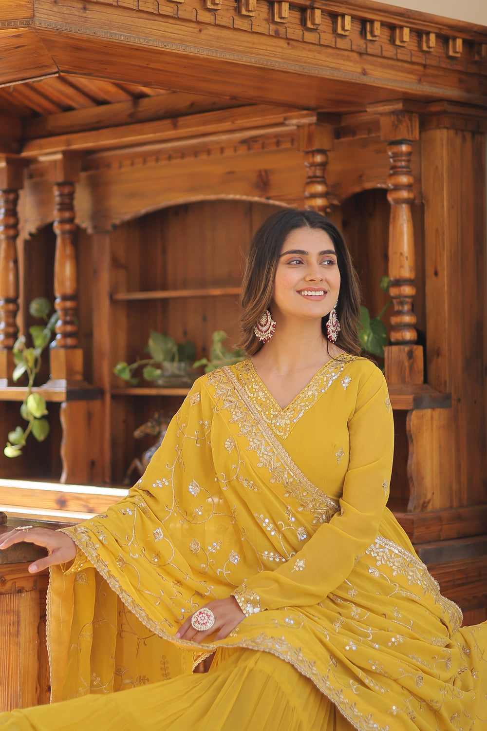 Georgette embroidered festival gown with sequins work for women wedding reception party wear