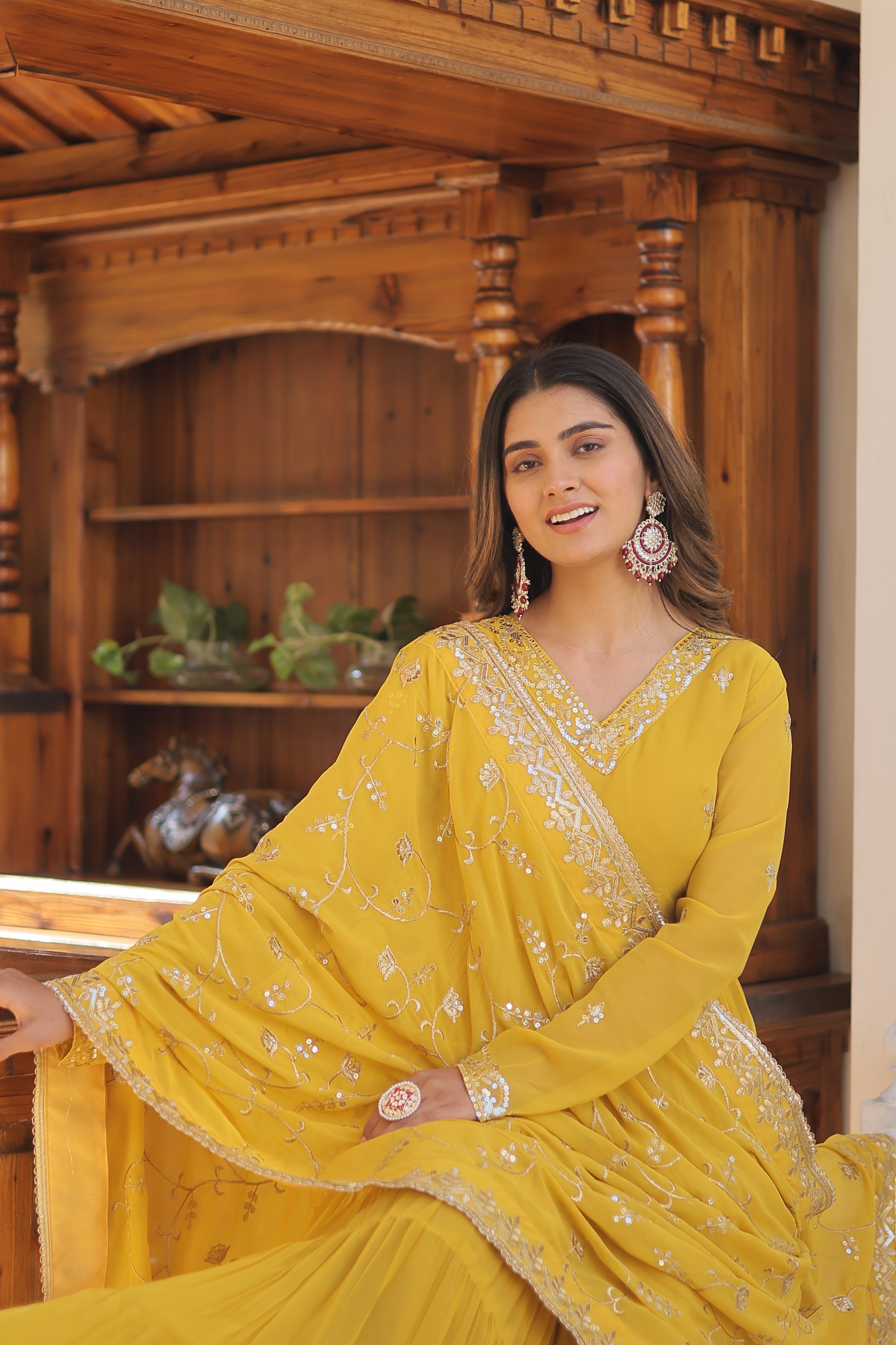 Georgette embroidered festival gown with sequins work for women wedding reception party wear