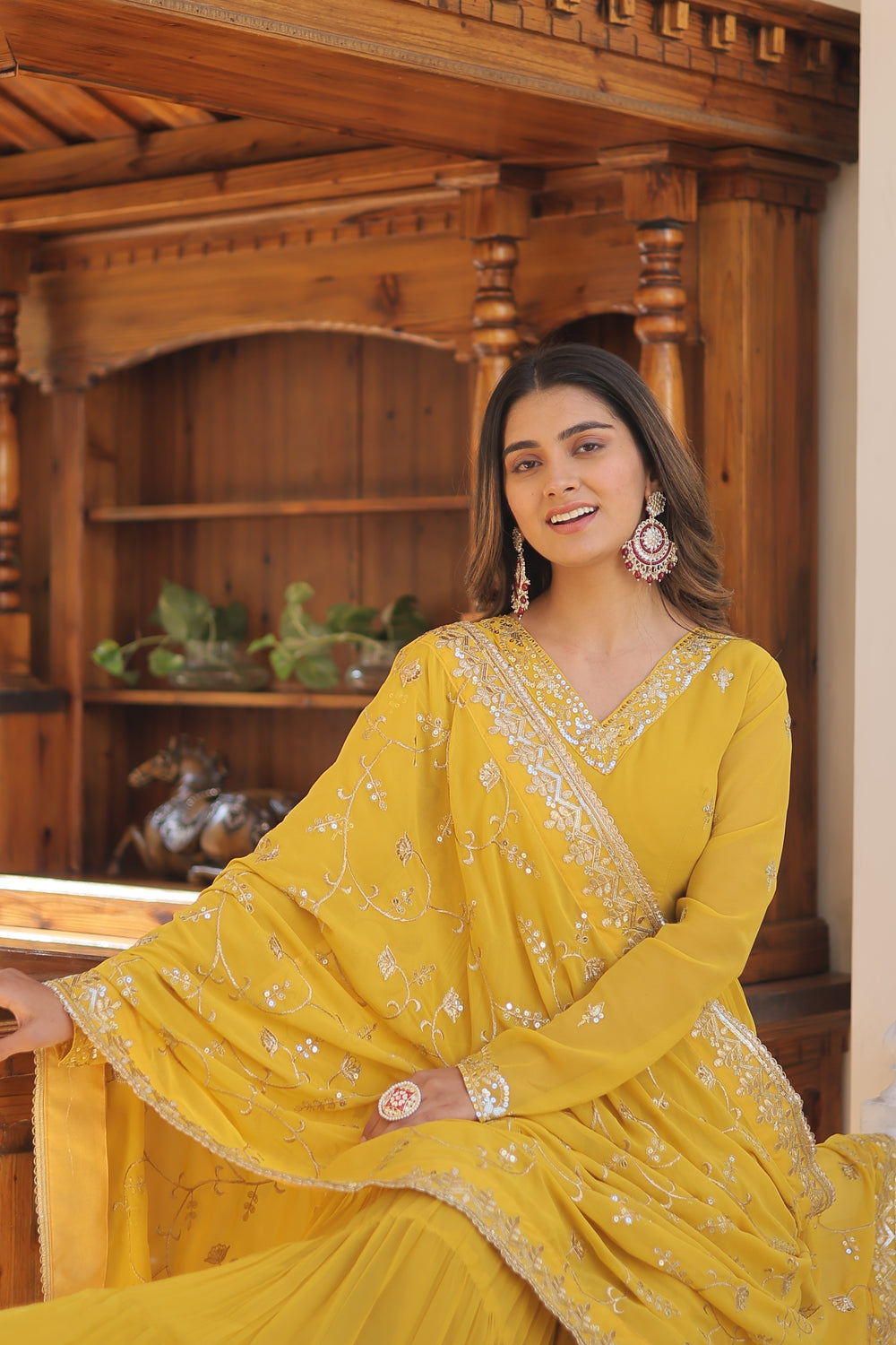 Georgette embroidered festival gown with sequins work for women wedding reception party wear