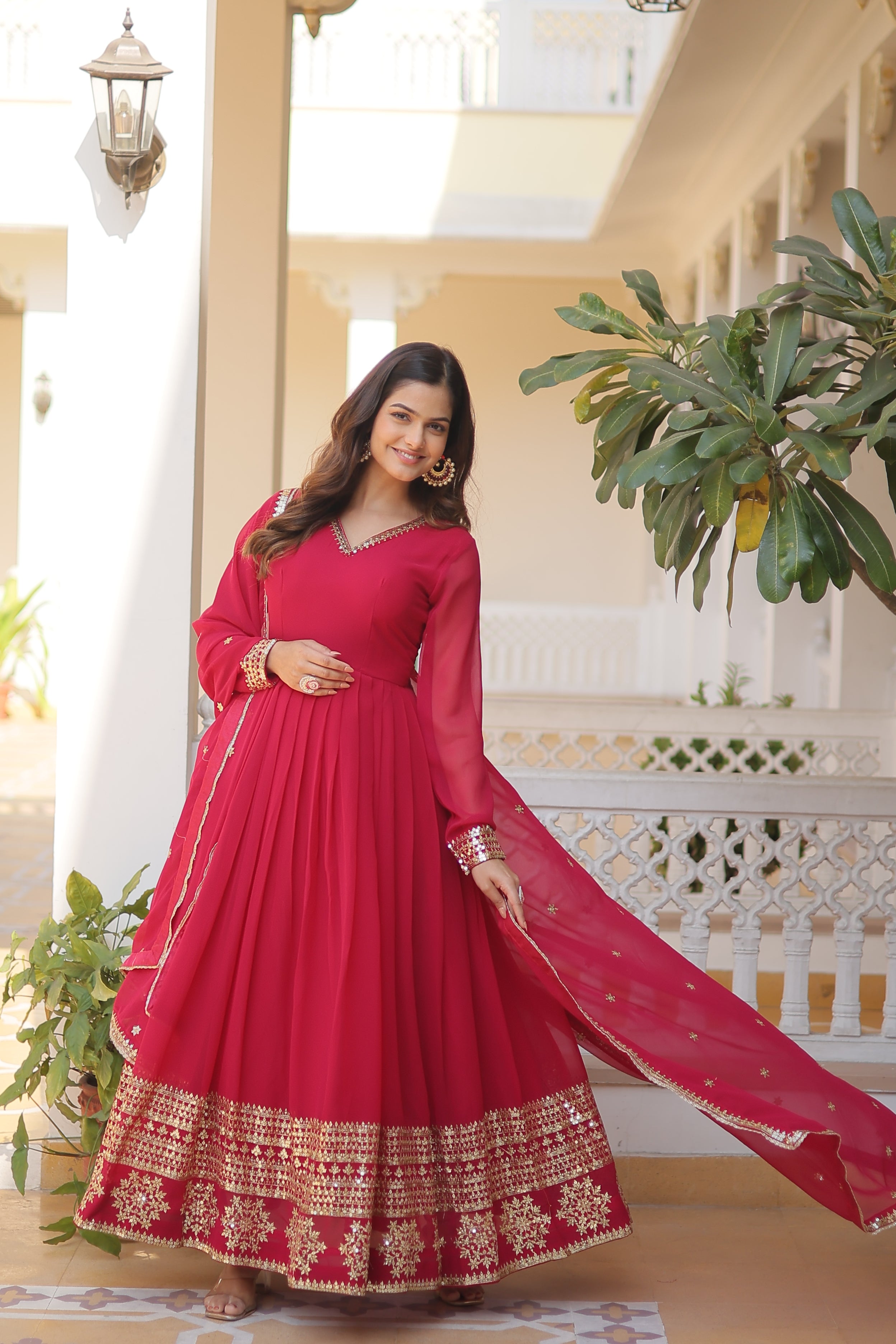 Georgette Sequins Reception Wear Gown With Dupatta