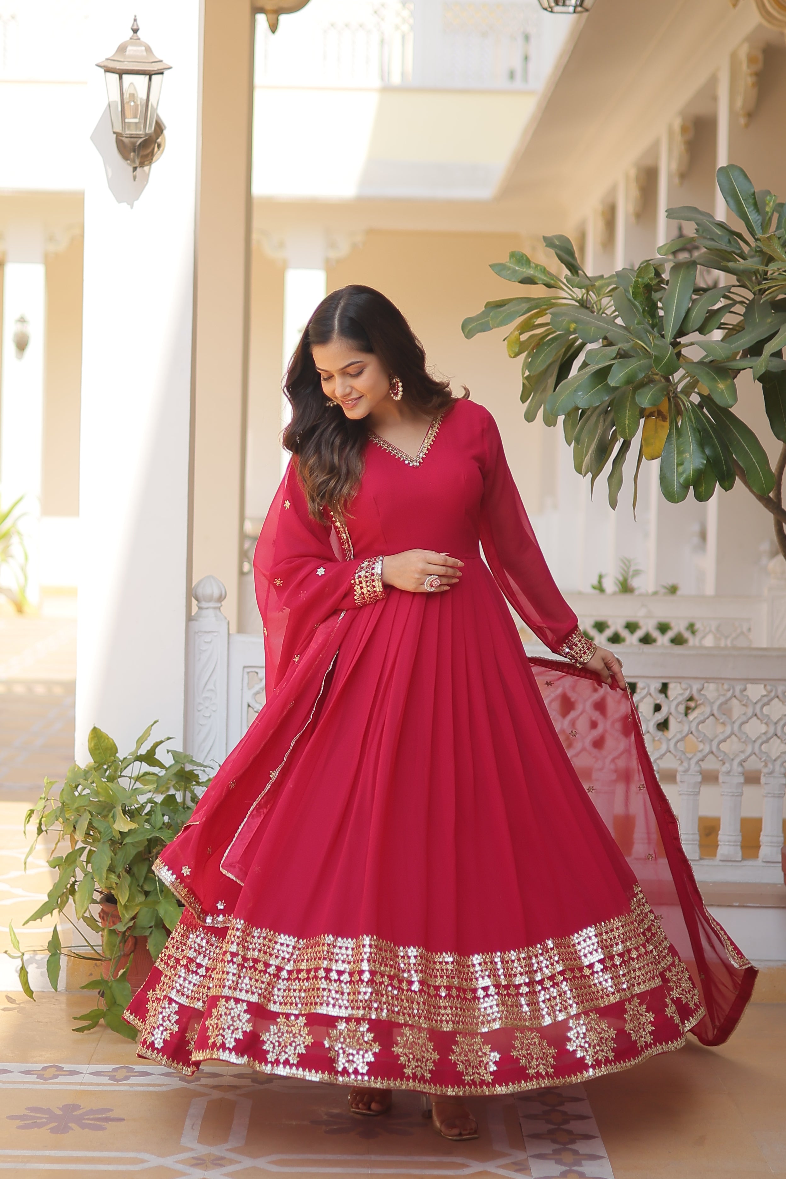Georgette Sequins Reception Wear Gown With Dupatta