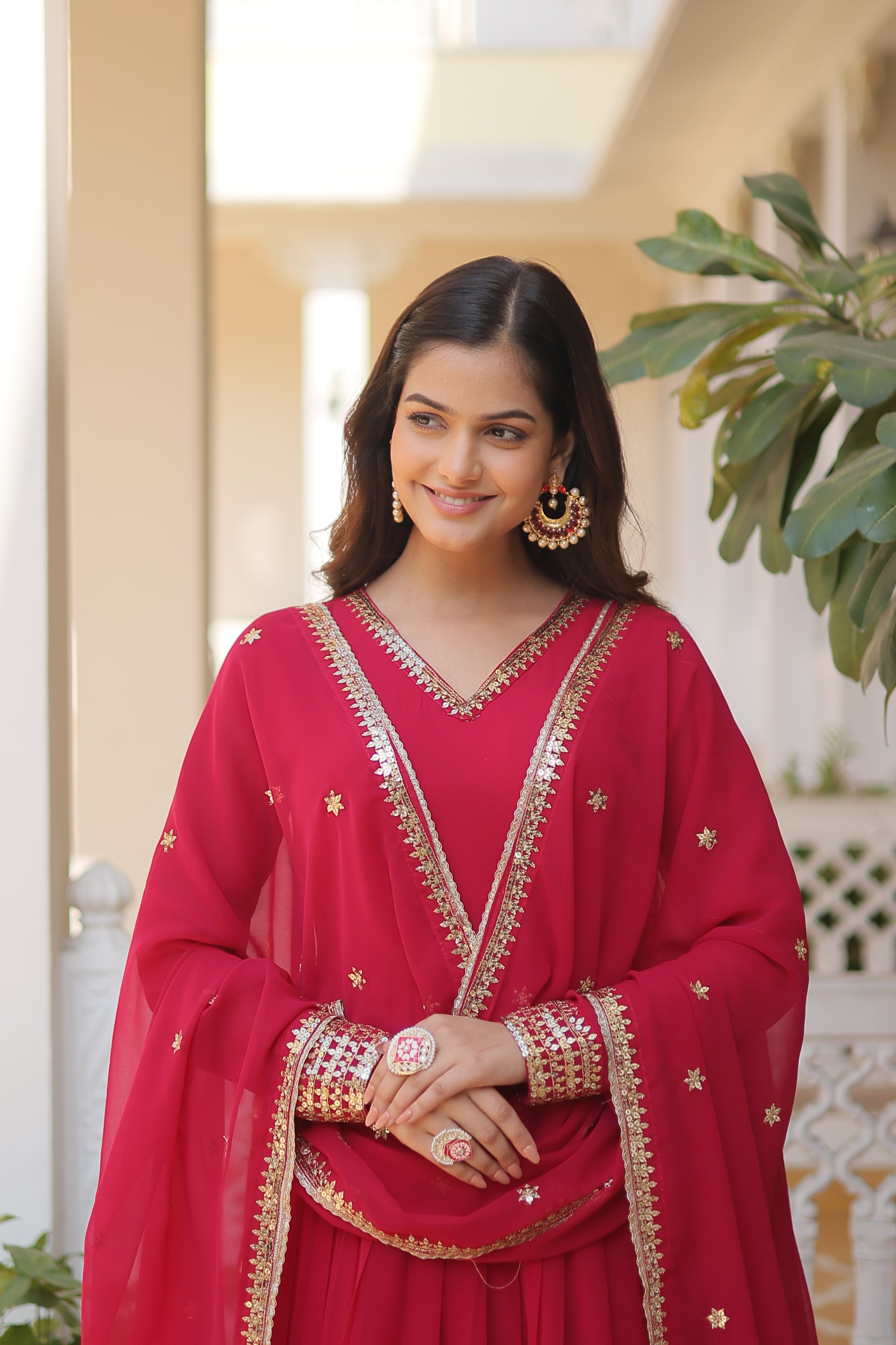Georgette Sequins Reception Wear Gown With Dupatta