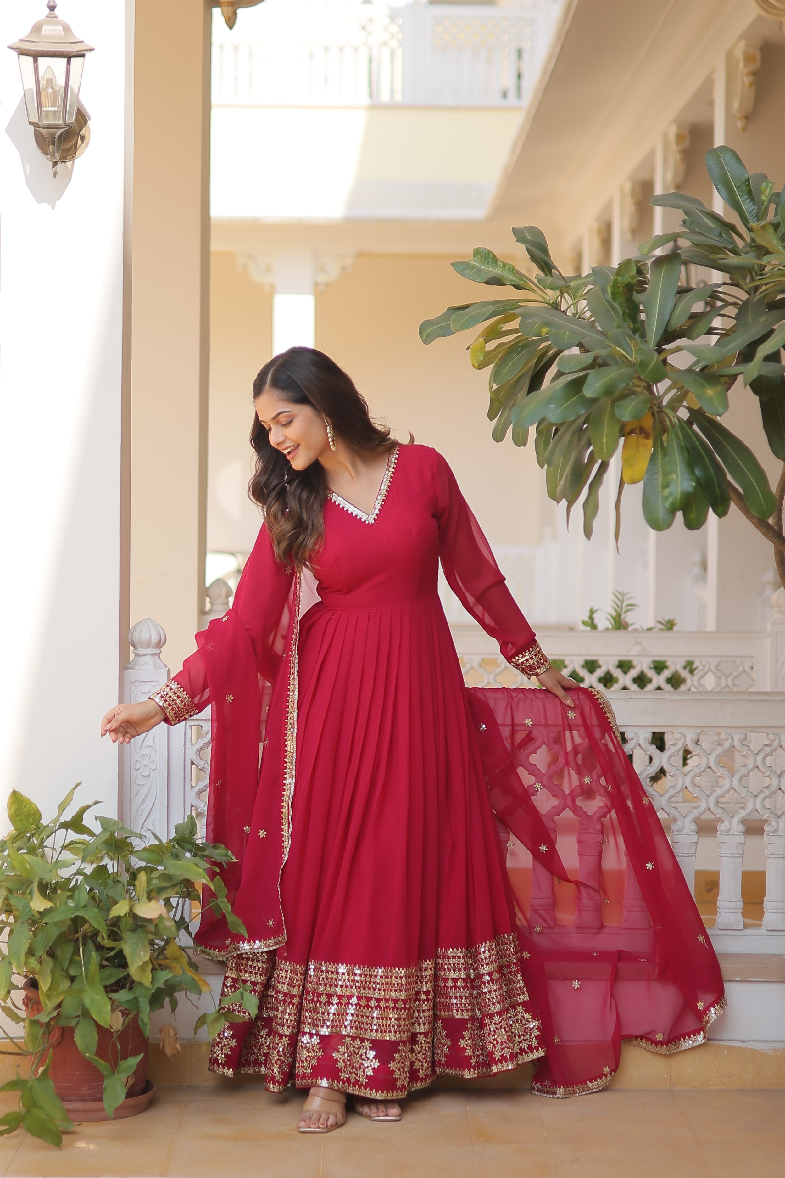 Georgette Sequins Reception Wear Gown With Dupatta