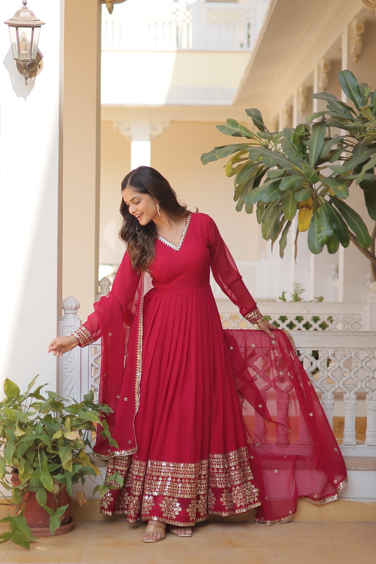 Georgette Sequins Reception Wear Gown With Dupatta