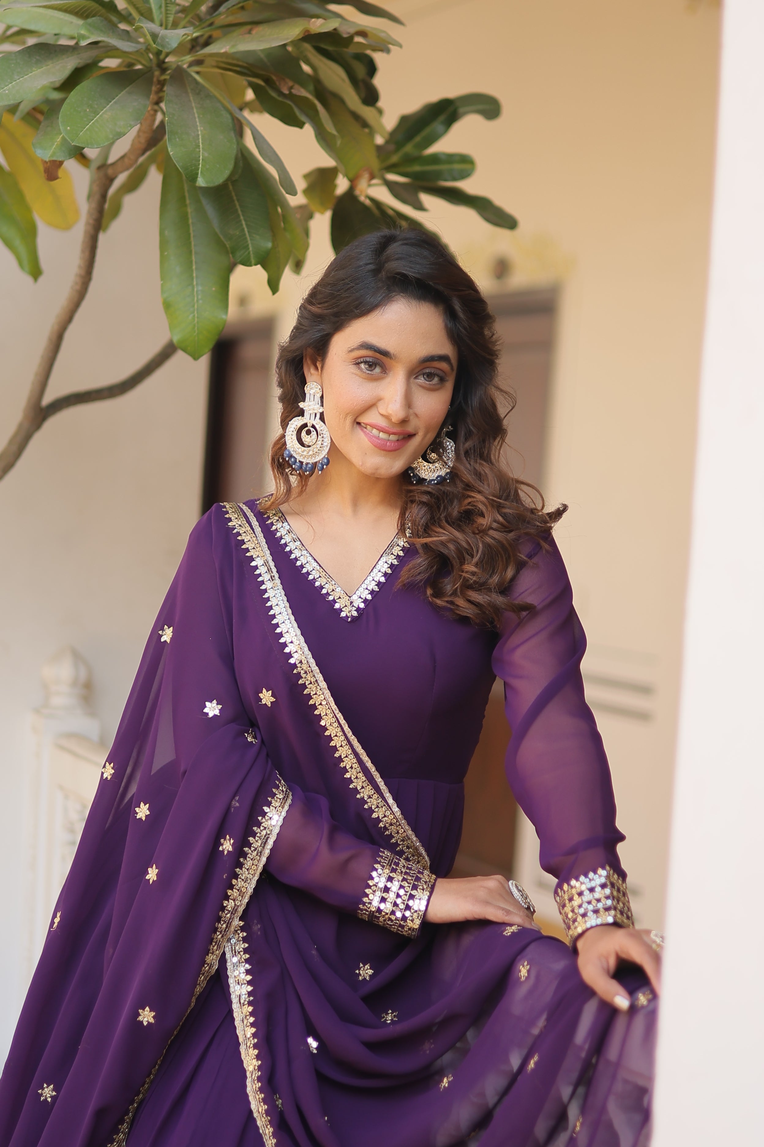 Georgette Sequins Reception Wear Gown With Dupatta